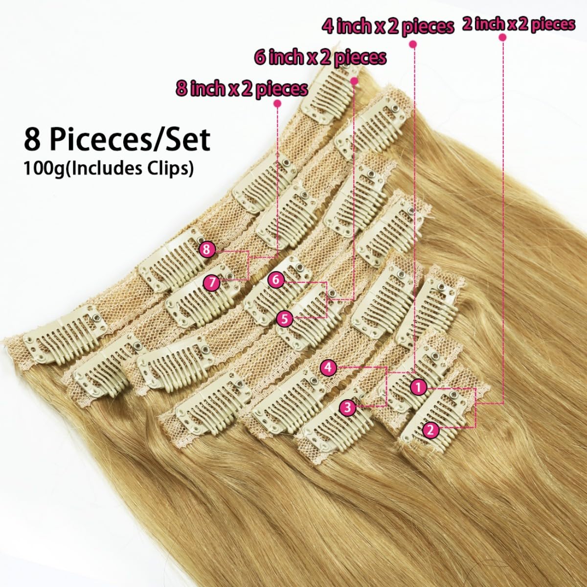 Sexycat Straight Hair Extensions Clip in 14 Inch 8Pcs 100g Clip in Hair Extensions Real Human Hair - Image 4