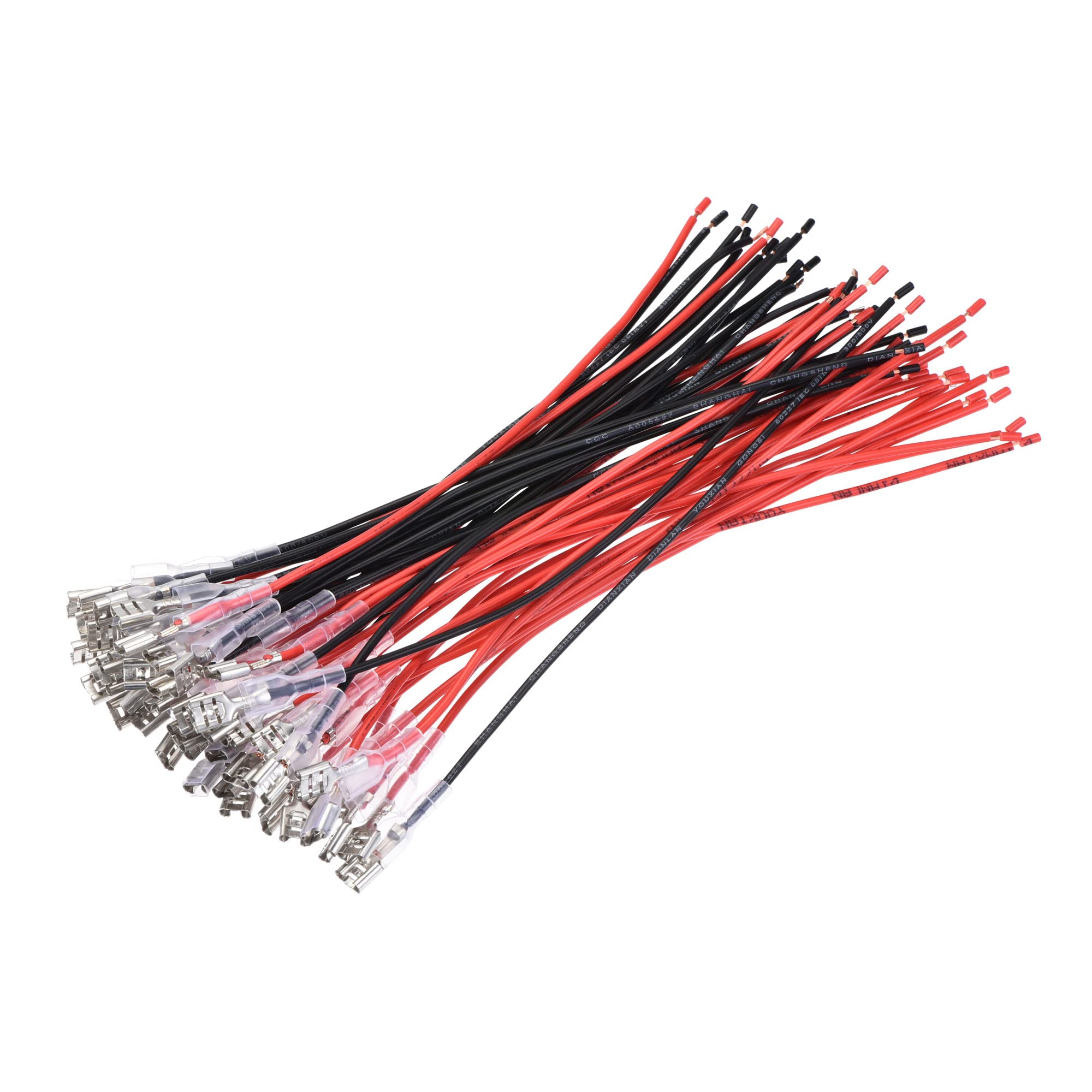sourcing map Female Spade Crimp Terminal 6.3mm with Insulating Sleeve 20cm 20 AWG Wire Red Black Assortment Kit for Lamp Switch, Set of 25