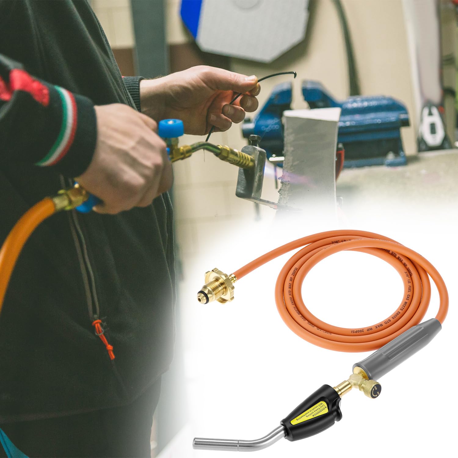 QWORK Torcia di saldatura, arancione, rame, tubo da 200 cm, accensione elettrica, compatibile con valvole di tipo 1 e OPD, multifunzione per saldatura, saldatura e progetti fai da te