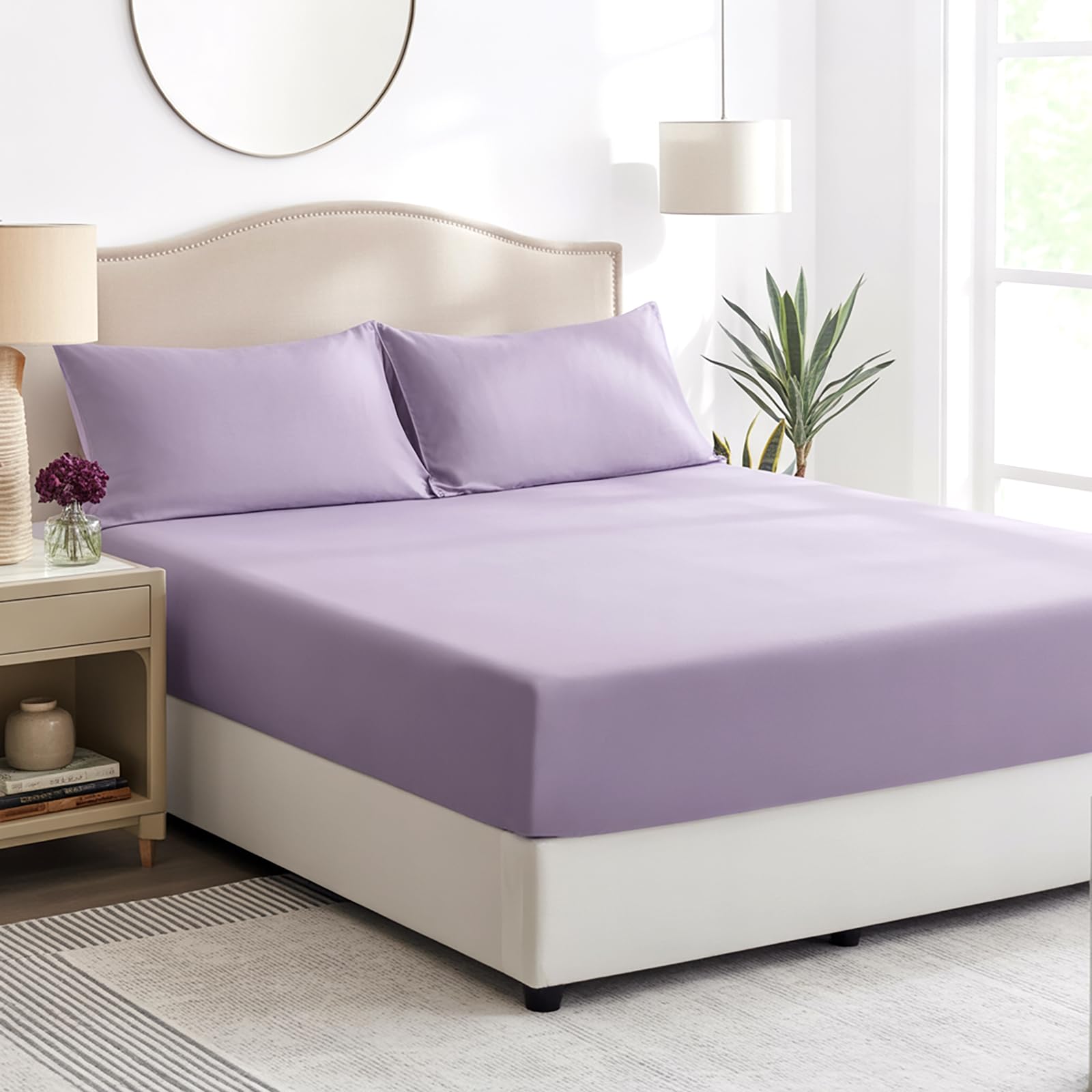 Tifschlaf Double Fitted Sheet Deep - Lavender Bed Sheet Extra Deep Pocket 16 inch (40 cm), Soft Brushed Microfiber Mattress Bottom Bedding Sheet, 135x190cm — image 1