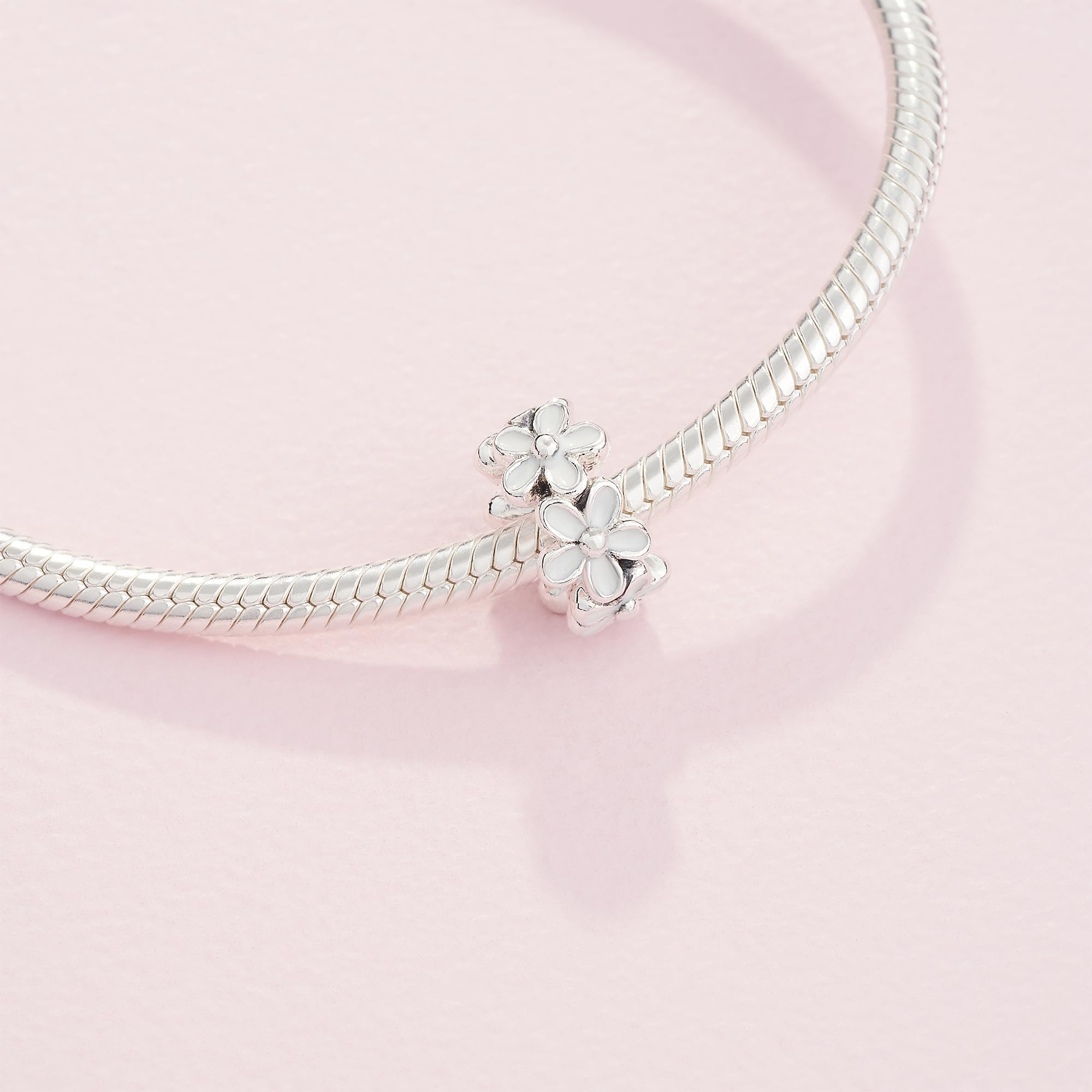 PANDORA White Daisy Flower Spacer Charm - Bracelet Charm for PANDORA Moments Bracelets - Sterling Silver & Enamel - Gift for Her - Jewelry for Women with Gift Box