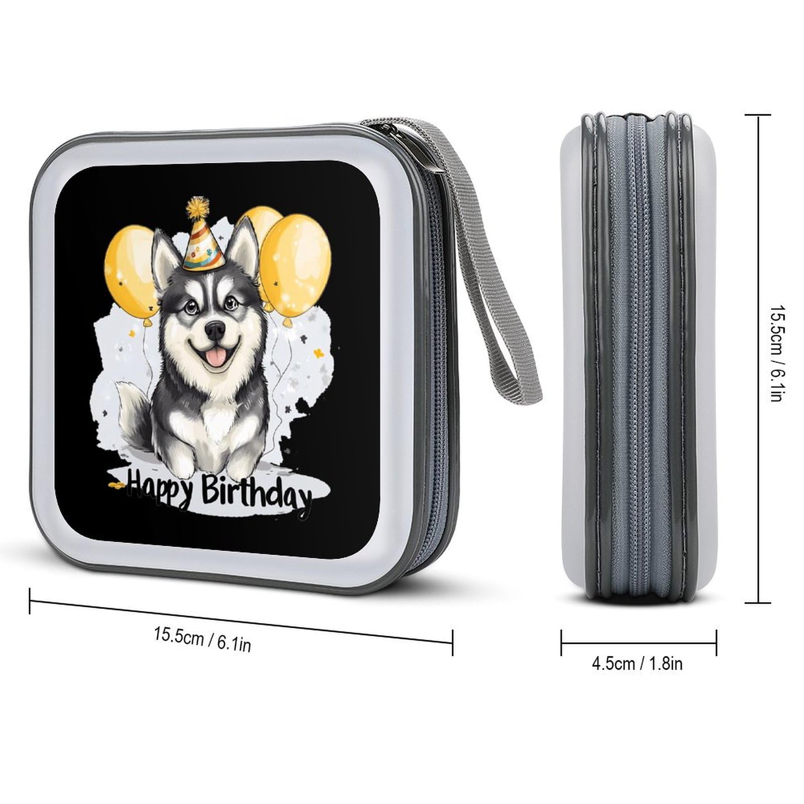 Husky Birthday CD Case Portable DVD Holder Storage Organizer for Home Travel