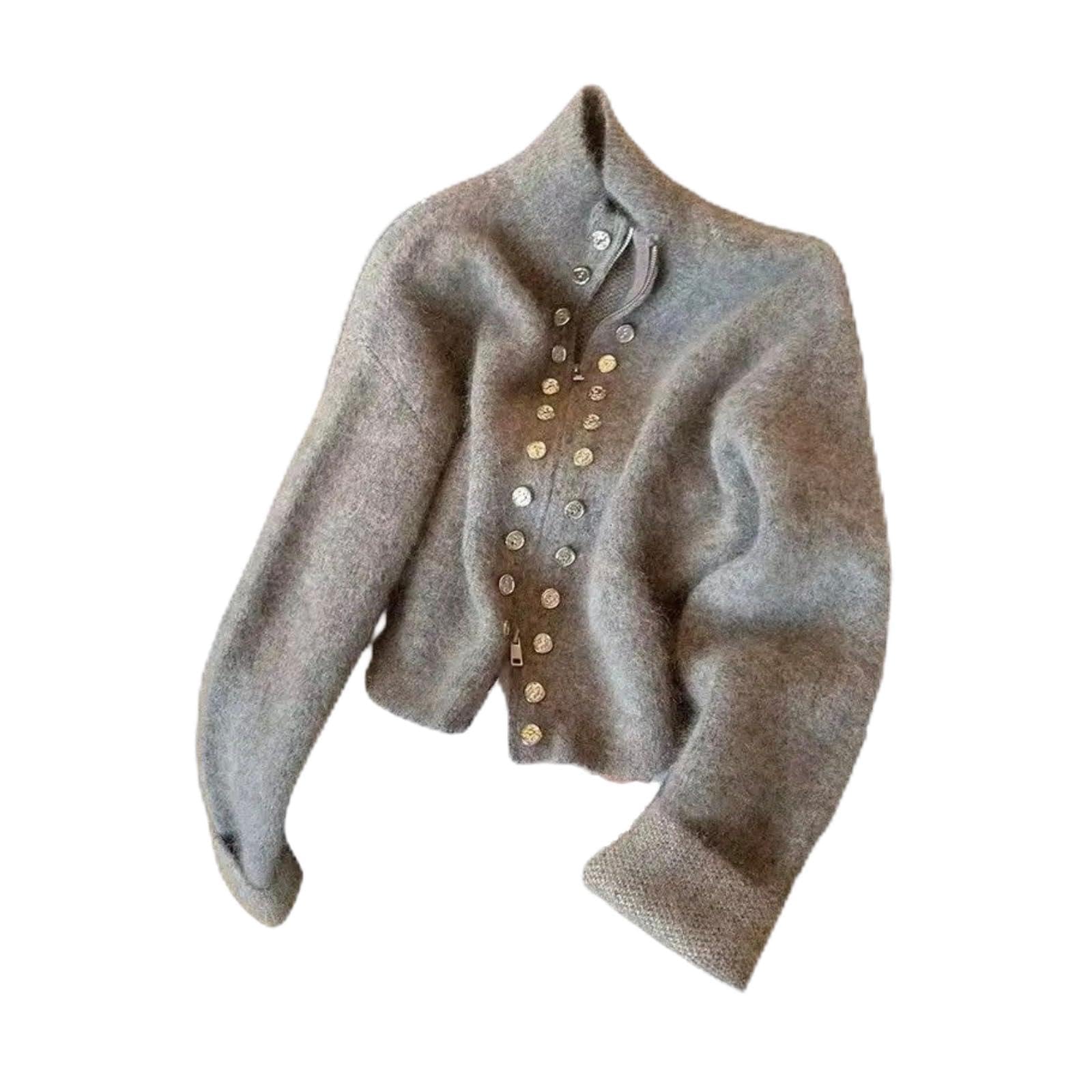 Knitted Cardigans for Women Fluffy Sweater Double Breasted Coat with Zipper Old Money Tops Trendy Clothes