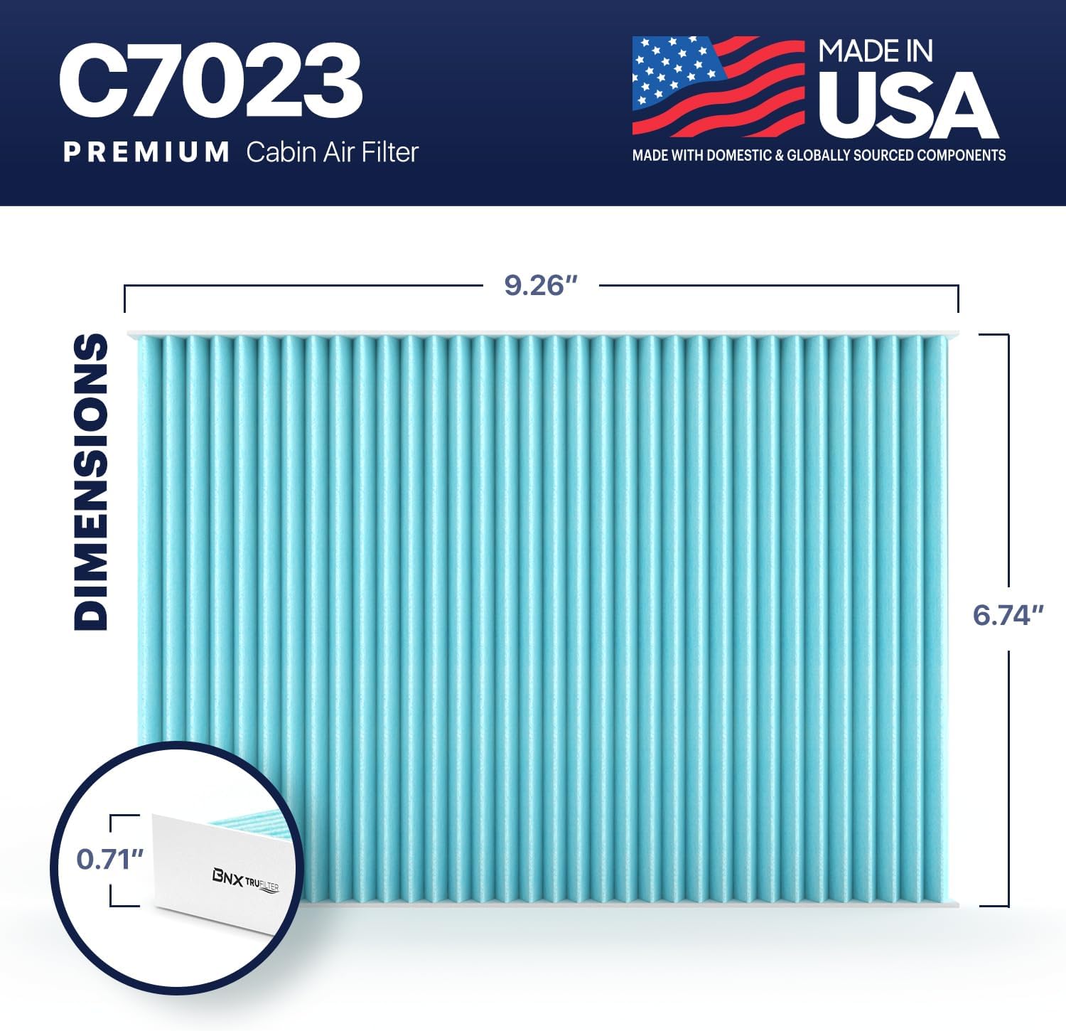 BNX TruFilter C7023 Cabin Air Filter, HEPA 99.97%, Compatible With GMC Acadia, Acadia Limited, Chevrolet Traverse; Saturn Outlook; Buick Enclave (2-Pack)