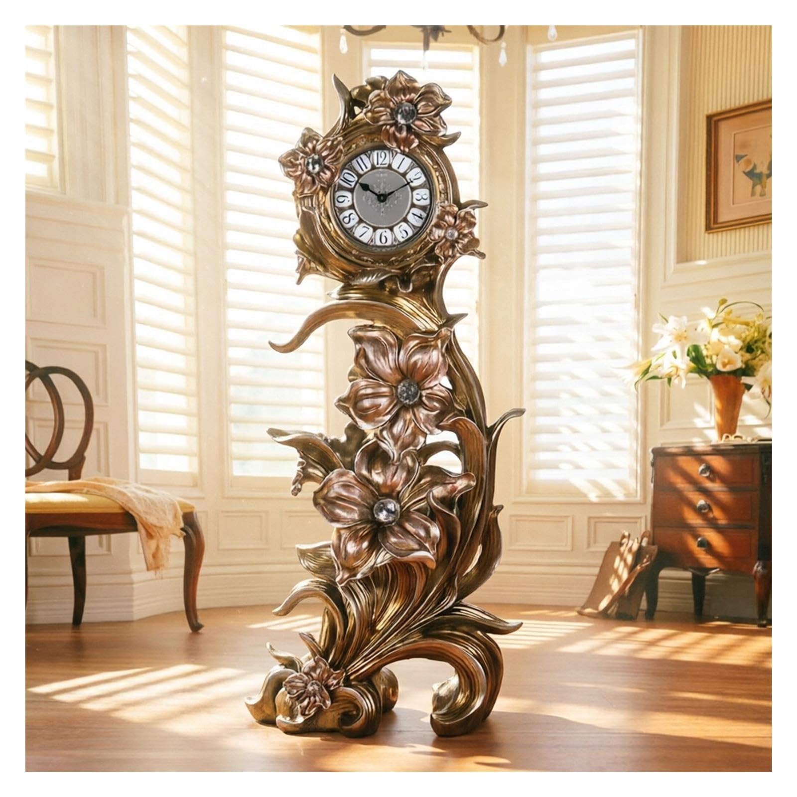 Reloj de Abuelo Reloj de Piso Cuarzo Silencioso Diseño Floral