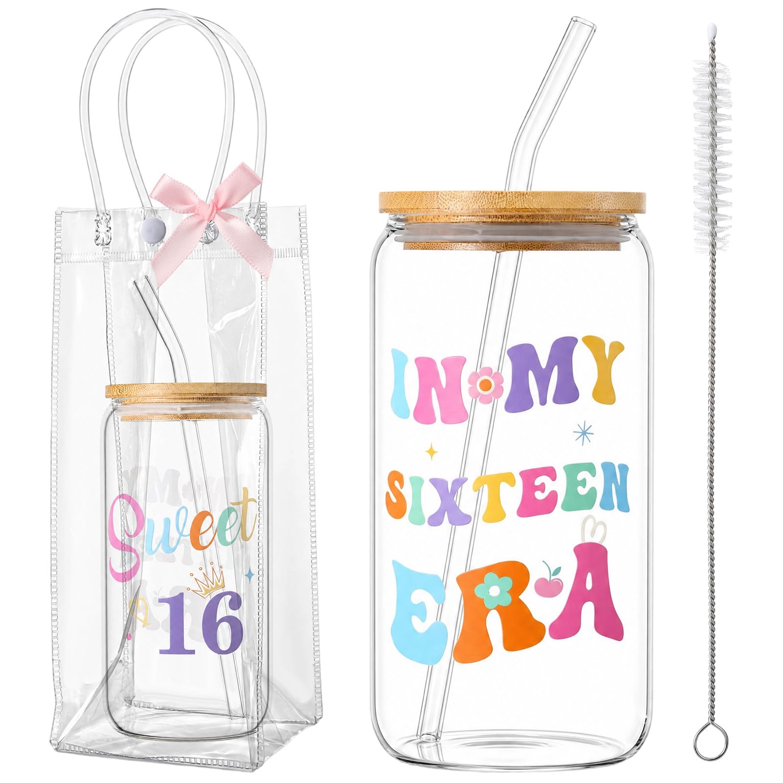 saerryor 16th Birthday Gifts for Girls,16 oz Glass Iced Coffee Cup