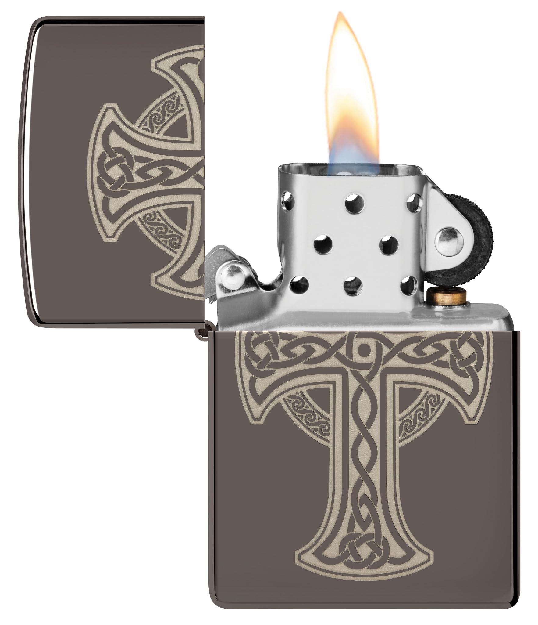 Zippo - Briquet Tempête Motif Croix Celtique, Noir (Black Ice), Gravure Laser (4 Côtés), Rechargeable, Réutilisable, Coupe-Vent, Coffret Cadeau, Fabriqué Aux États-Unis