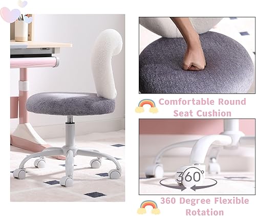 Miniatura 20 de Silla de escritorio moderna con diseño de gato para niños, cómodas sillas de escritorio pequeñas y mullidas para niñas y niños, silla giratoria