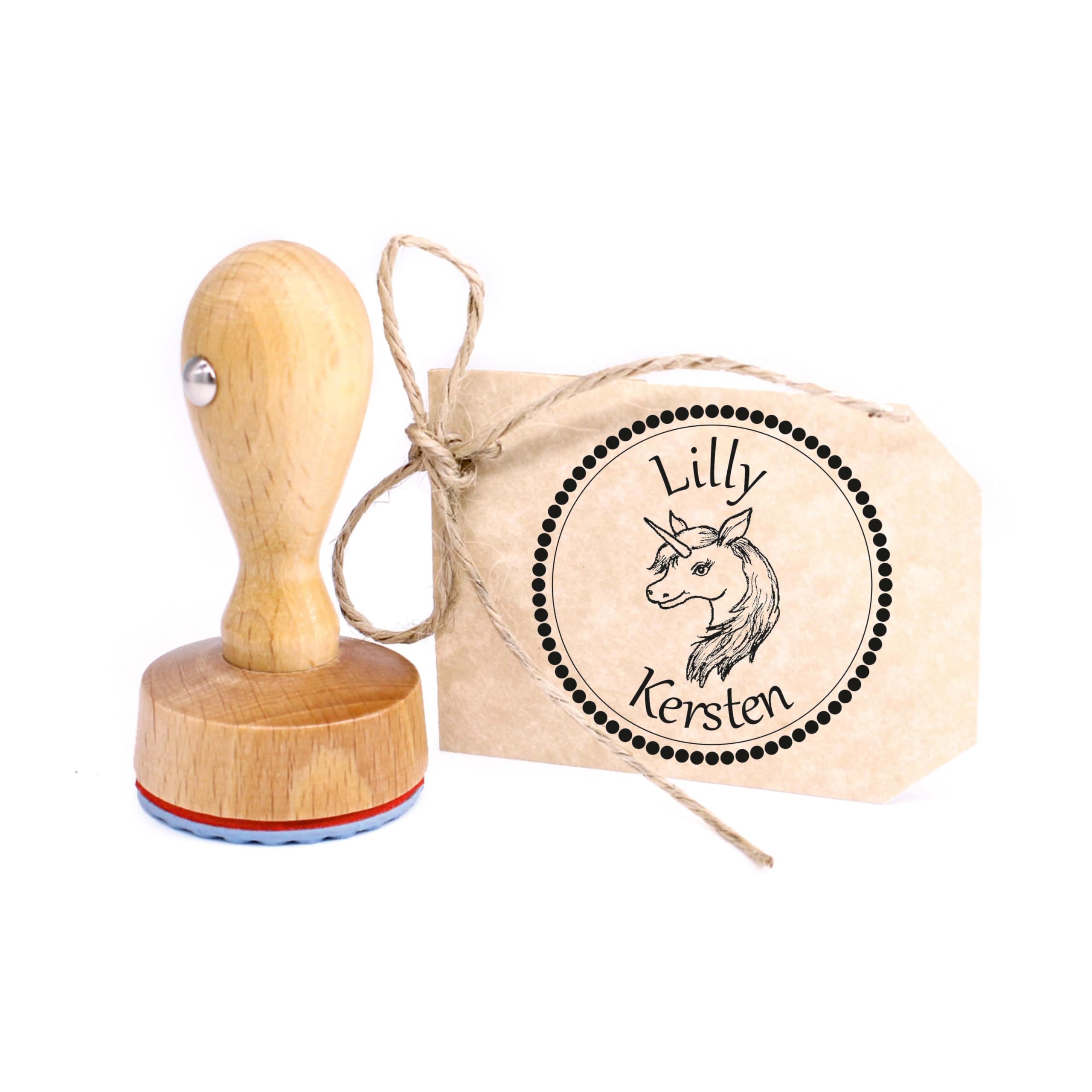 Dekolando Unicorn Stamp Personalised Children - with Personal Name - Children's Stamp Name Stamp Motif Stamp Wooden Stamp Diameter 24 mm - Ink Pad Optional (Unicorn)