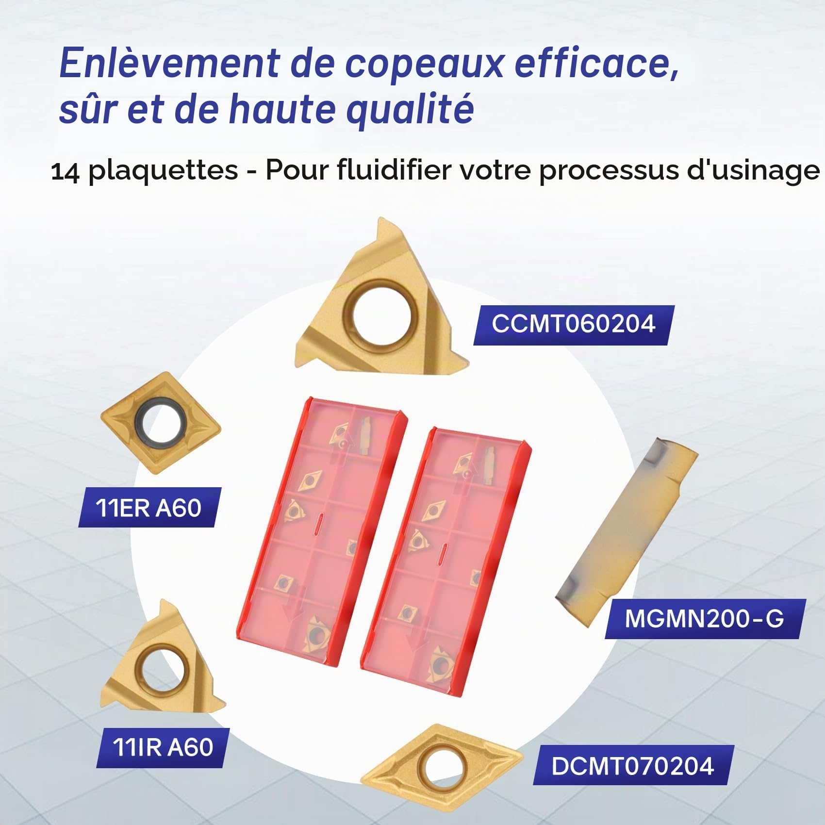 Lot de 21 outils de tournage indexables - Tige de 12 mm - 7 supports en métal avec 14 inserts de tournage pour tourner, rainurer, fileter, aléser les inserts en carbure de tungstène