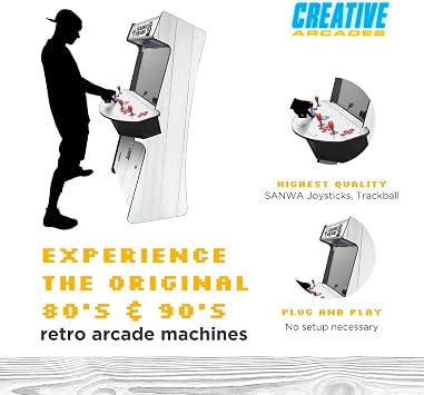 Creative Arcades Full-Size Commercial Grade Cabinet Arcade Machines | Stools Included | Slim Woodgrain Edition | 32 Screen (6296 Games (4-Player), White Woodgrain)