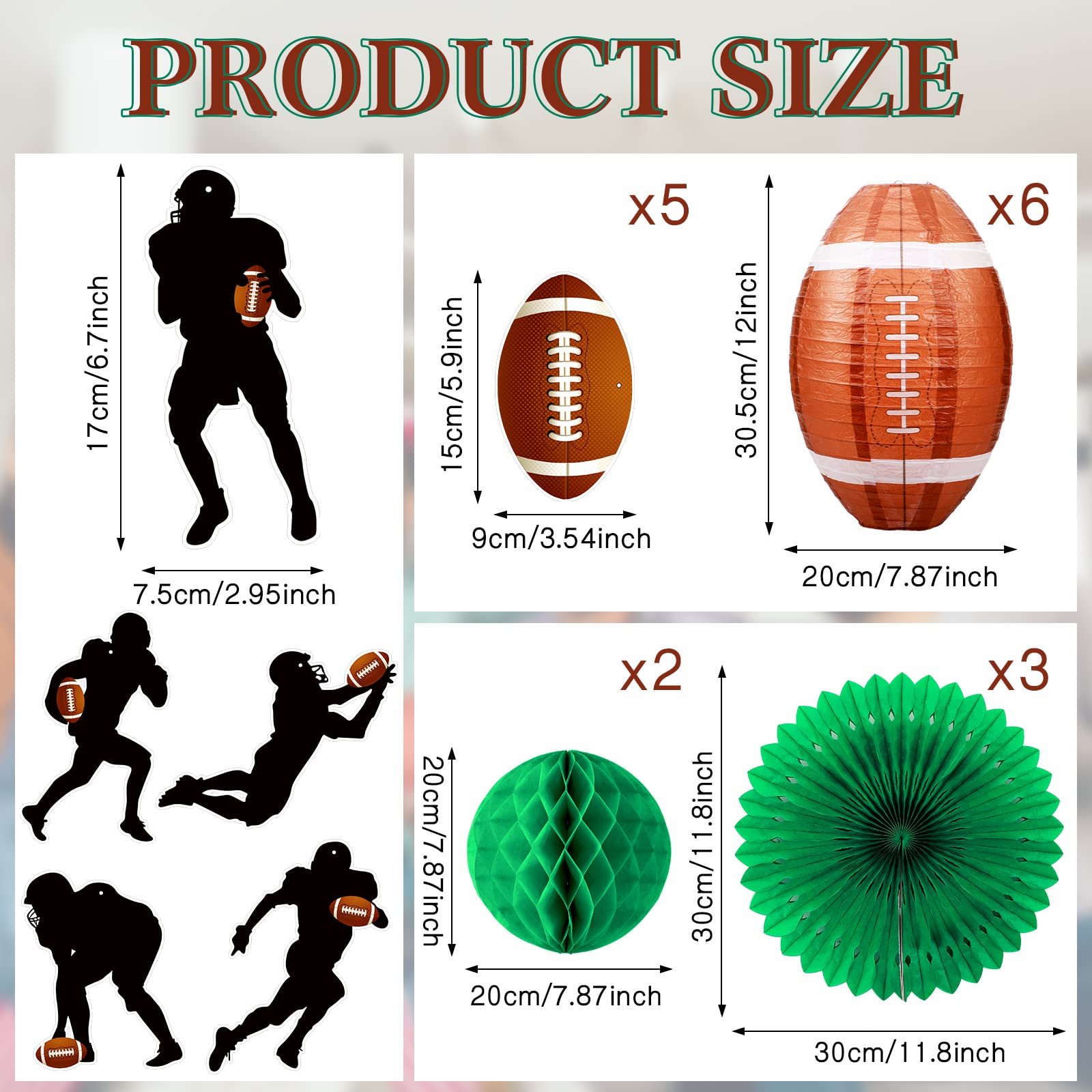 Honoson 21 Pcs Football Party Decorations Sports Themed Birthday Decorations Football Paper Lantern Folding Fan Hanging Swirls for Home School Tailgate Party Supplies Set