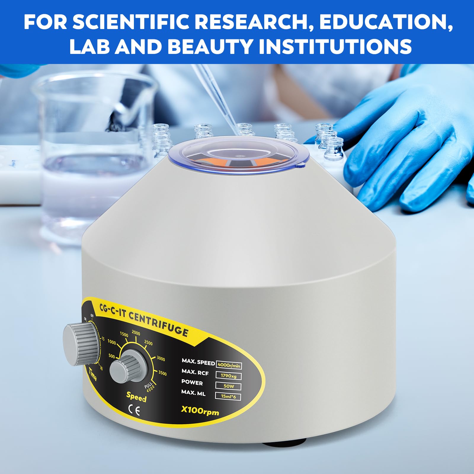 CGOLDENWALL Centrifugadora de Laboratorio, 6*15ml, 4000rpm, 1790xg RCF, Centrífuga con Temporizador de 60 Minutos y 2 Juegos de Adaptadores, Tubos de Vacío de 5/10 ml y Tubos de Centrífuga de 10/15 ml