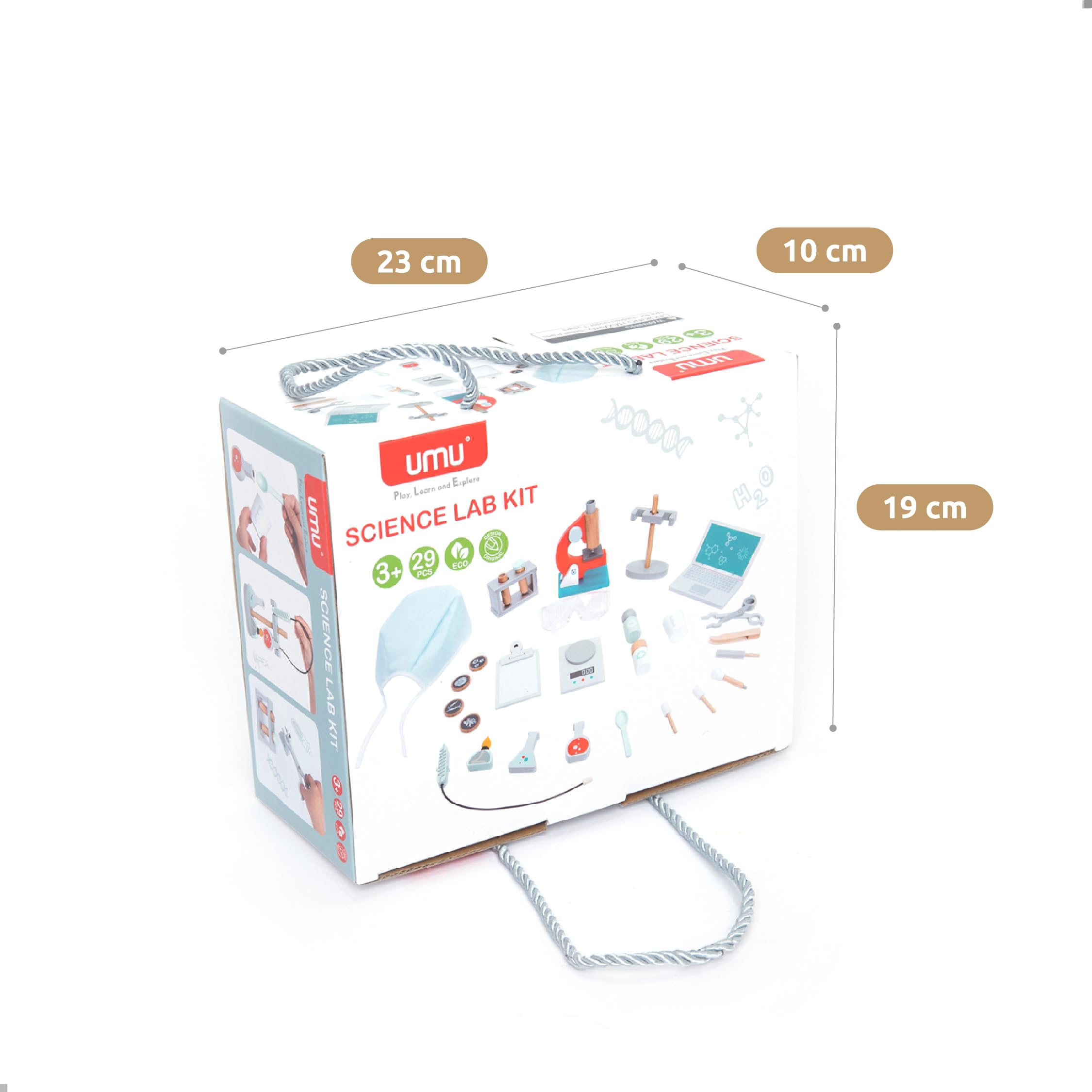 UMU® Juego de mesa de madera para niños con microscopio, tubos de ensayo y mucho más, juguete de médico para juegos de rol, juego de 29 unidades para niñas y niños de 3, 4, 5 años