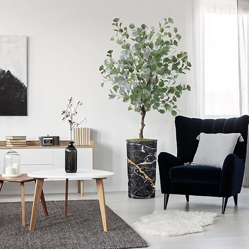 Árbol artificial en macetero moderno con efecto de granito, eucalipto falso de seda para decoración del hogar en interiores y exteriores, altura