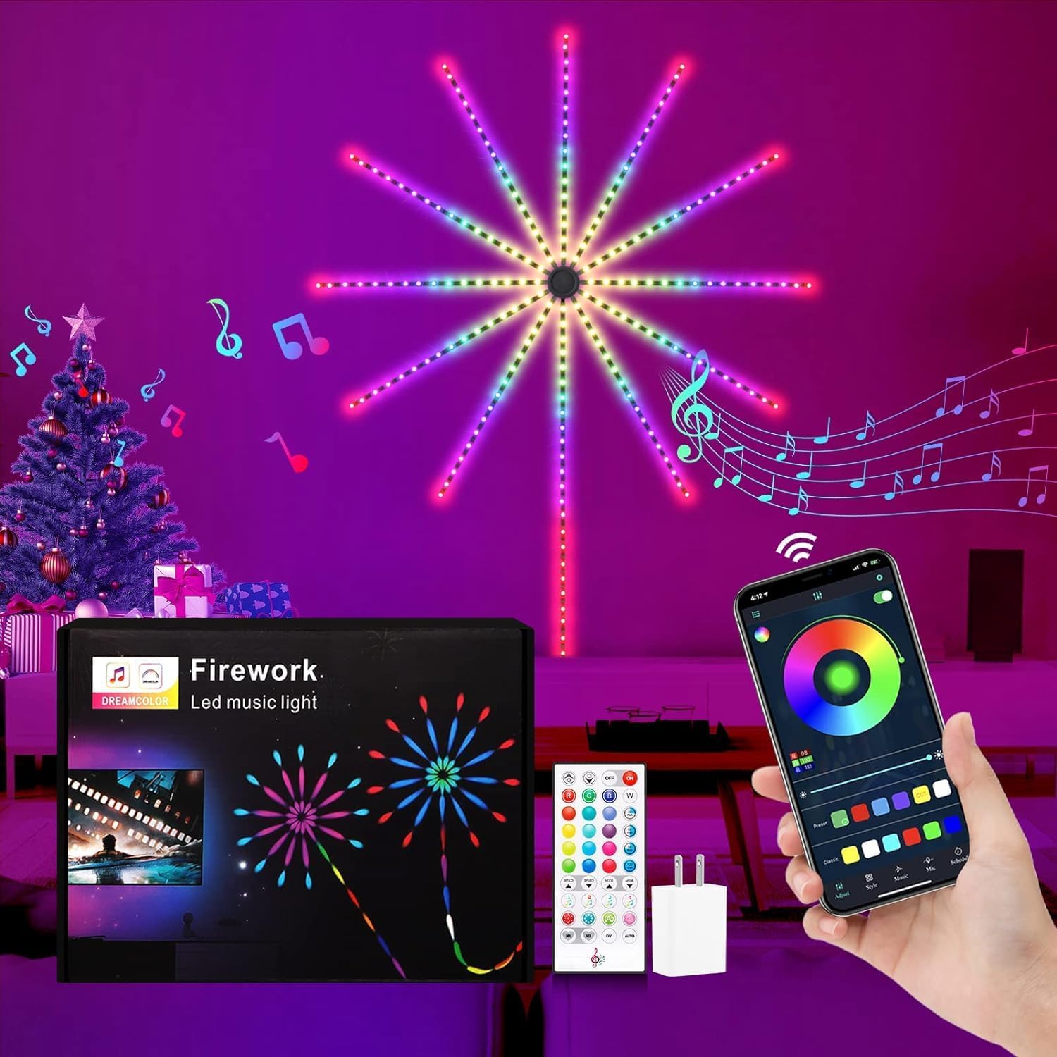 MAGA ZONE Smart Firework Lights Indoor - RGB Color Changing LED Lights with App & Remote Control - 213 Dynamic Modes & Music Sync for Bedroom Decor
