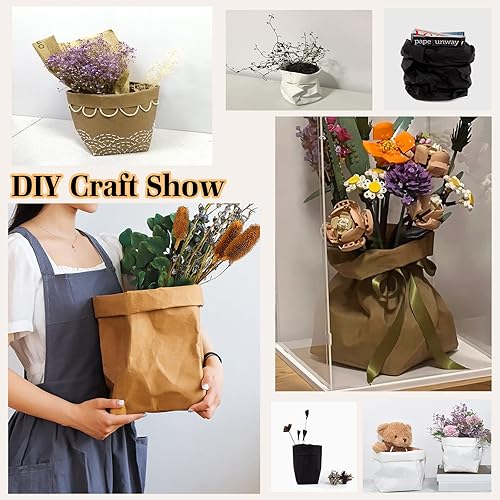 Miniatura 4 de Muka Paquete de 4 bolsas de papel kraft lavables para almacenamiento de alimentos, organización del hogar, 5-34 x 5-34 x 11 pulgadas