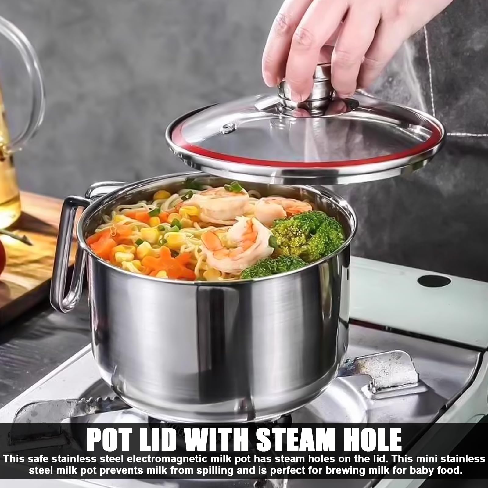 Pentola per latte a induzione in acciaio inox: mini pentola da 14 cm, per latte e porridge (304 acciaio/10 cm di profondità)