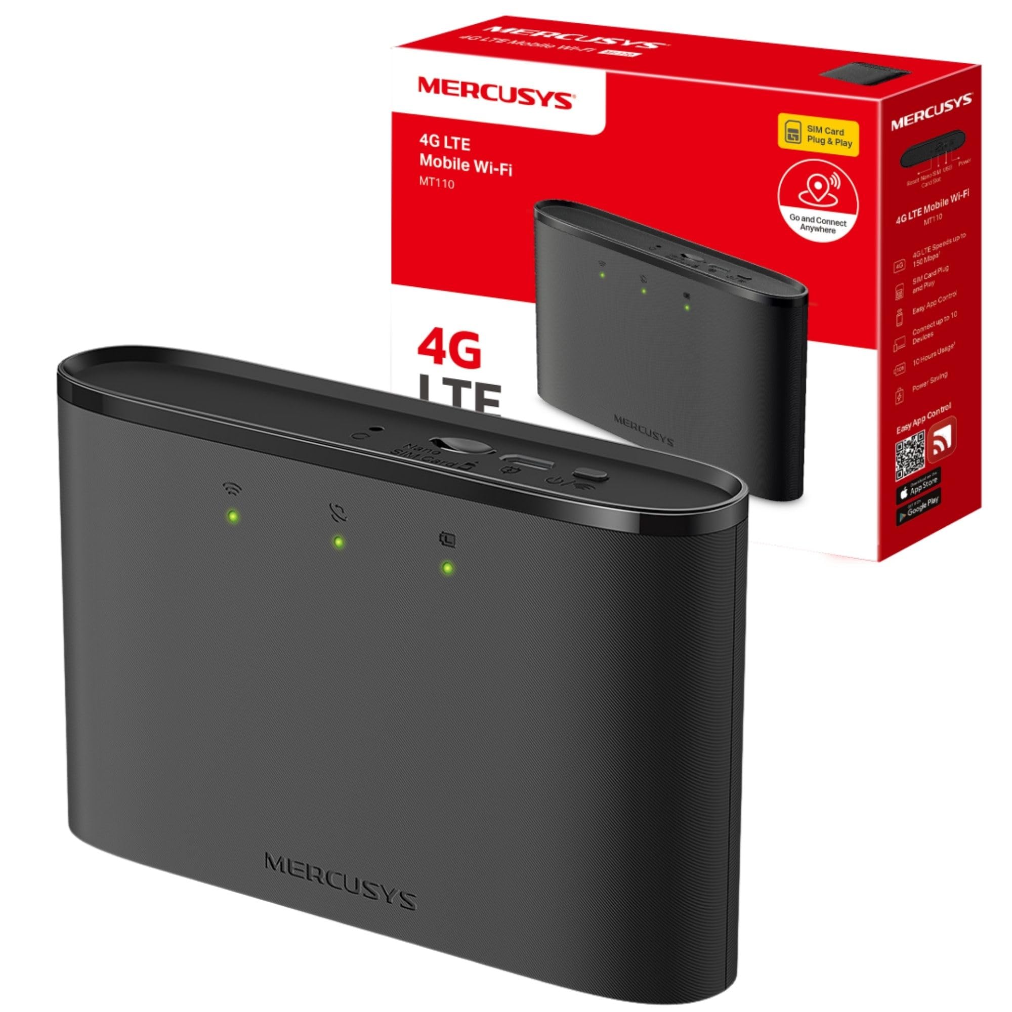 MERCUSYS MT110 Mifi 4G LTE Portable WiFi Router, Speed up to 150Mbps, 2200mAh Battery for up to 10 Hours, 4G Router with SIM Slot, Connects up to 10 Devices Simultaneously