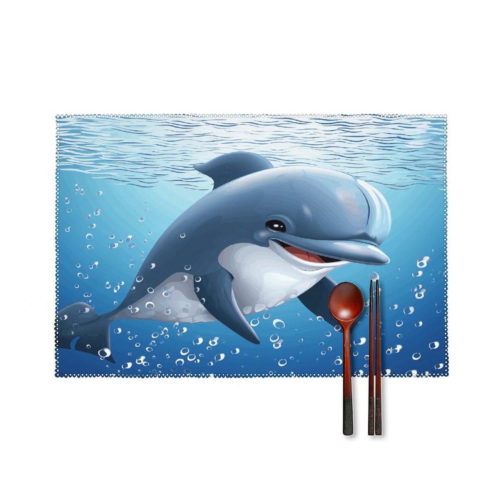 Baby Dolphin Placemats Set of 4 Heat Resistant Non-Slip Place Mats for Dining Table Washable Placemat Wipeable Dining Table Mat Canvas Place Mats Dining Table Decor