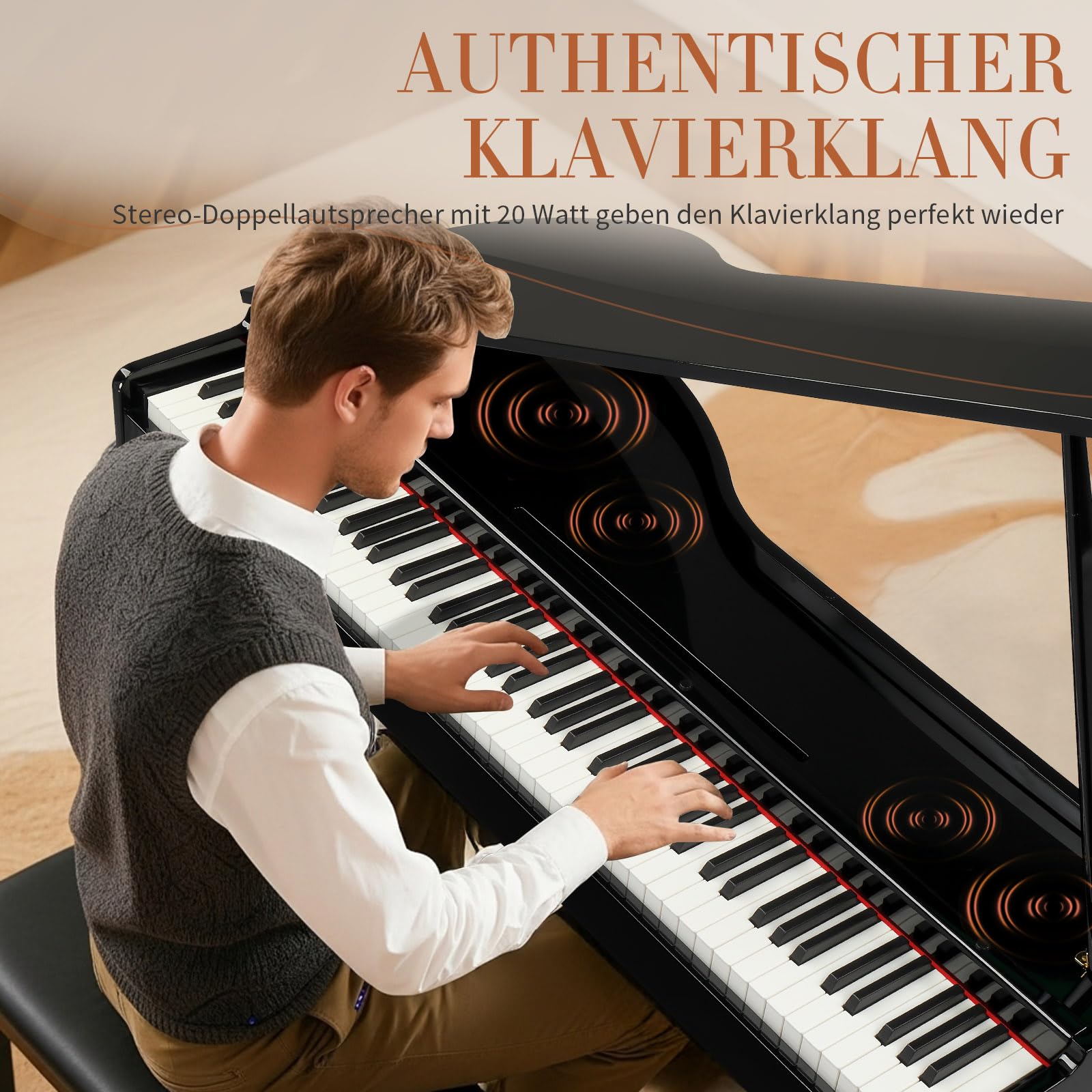 LEADZM Grand Piano, pianoforte digitale con 88 tastiera ponderata e finitura lucida, coperchio pieghevole, suono a 4 altoparlanti, Bluetooth MIDI/audio, nero