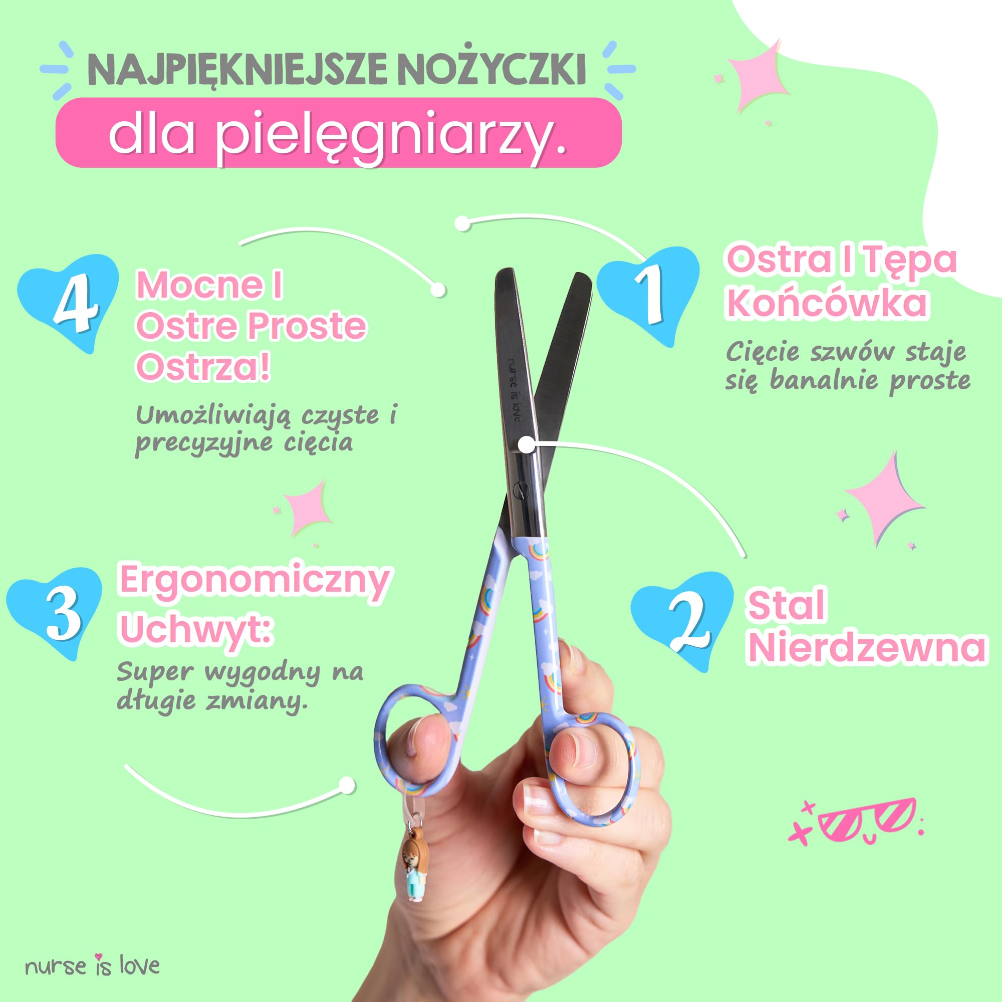 Nurse is Love Mayo Nożyczki pielęgnacyjne, bandaż i nożyczki użytkowe do pierwszej pomocy, weterynarza, ostre ostrza i okrągła końcówka ze stali nierdzewnej