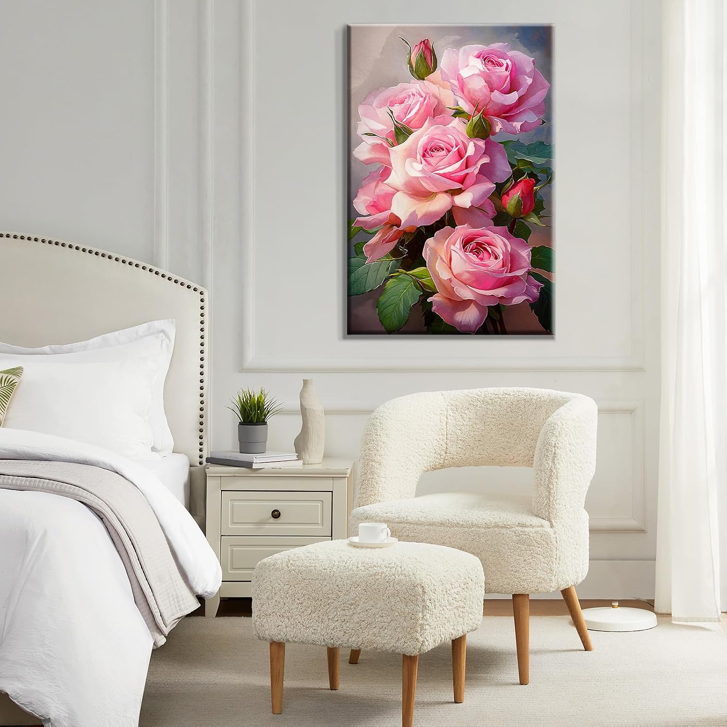ATDMS Paint by Numbers Kit for Adults with Frame Flowers Paint by Numbers Kit with Easel DIY Adult Paint by Number Kits on Canvas Framed Floral Oil Painting Kits for Home Wall Decor 8x12 Inch