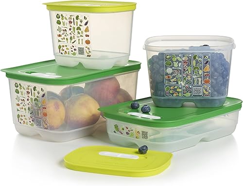 Tupperware Brand FridgeSmart - Juego de iniciación – 4 recipientes para almacenar y prolongar la vida útil de los productos + tapas, apto para