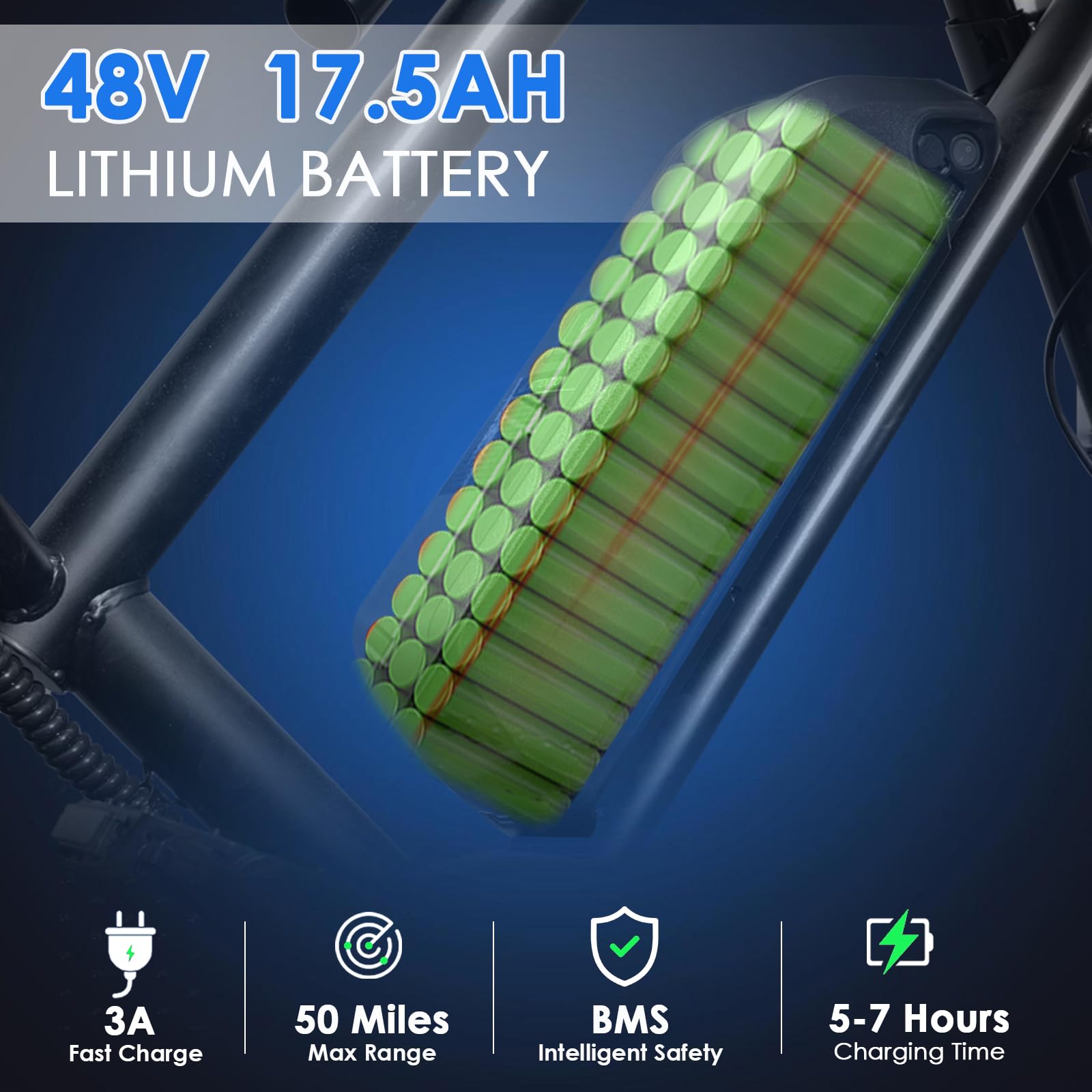 Bicicleta Eléctrica para Adultos, Autonomía Máxima de 50-80 km, Bicicleta Eléctrica con Neumáticos Gruesos de 20", Batería extraíble de 48V y 17.5Ah