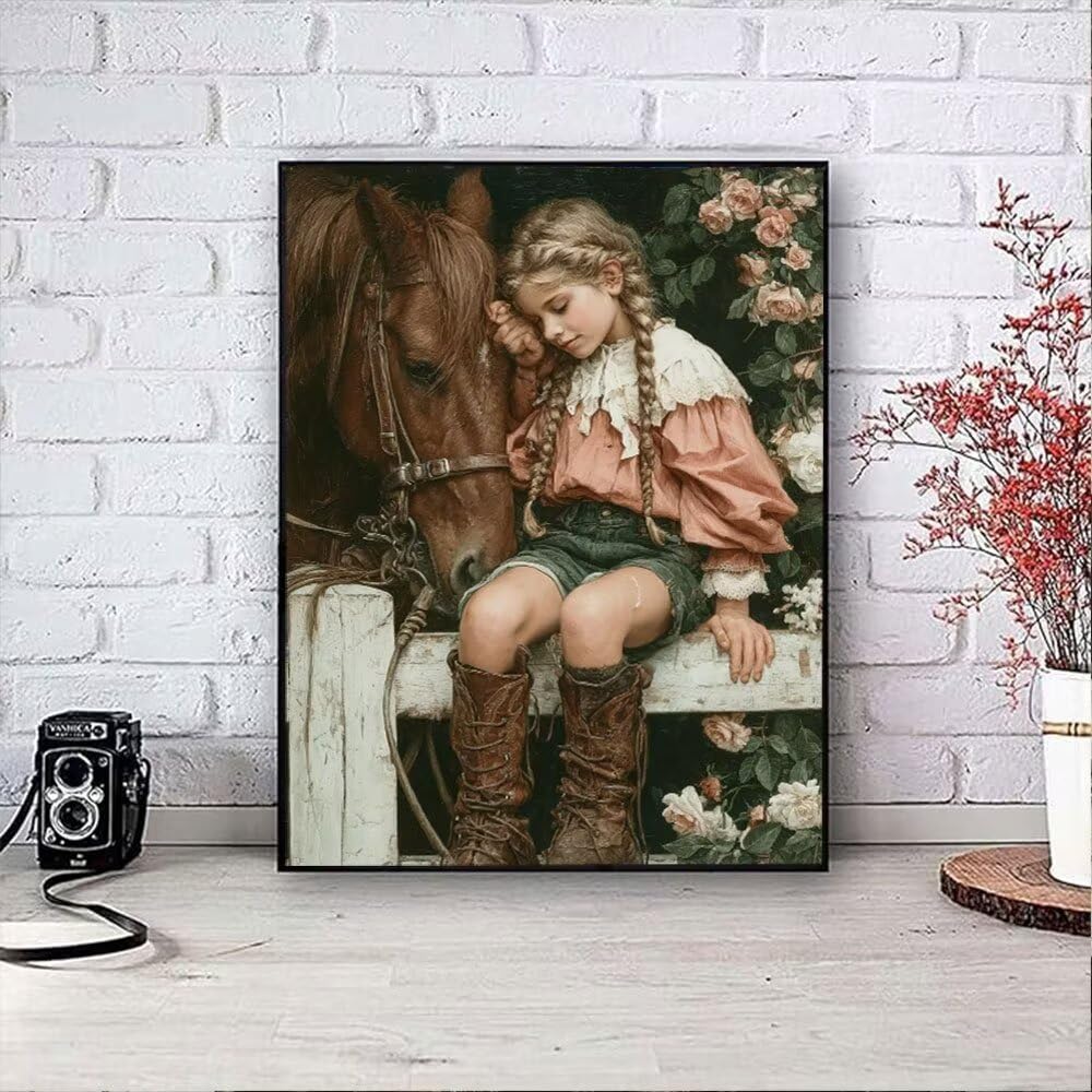 Koń Dziewczynki Diamentowe Malowanie Dorosłych Zestawów, 5D Wiertła Okrągłe Diamenty Malarstwo Dzieci Malarstwo, Diamant Art Haft Cross Stitch Obrazy, Mozaika Sztuka Do Dekoracji Ściany 100x130cm hJ8