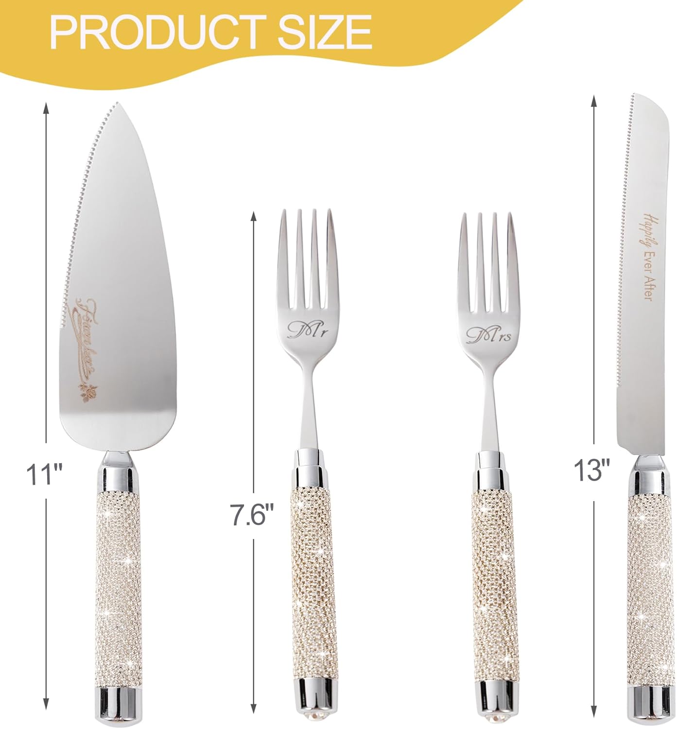 Wedding Cake Cutting Set, Wedding Cake Knife and Server Set with Fork for Mr Mrs for Anniversary Engagement Birthday