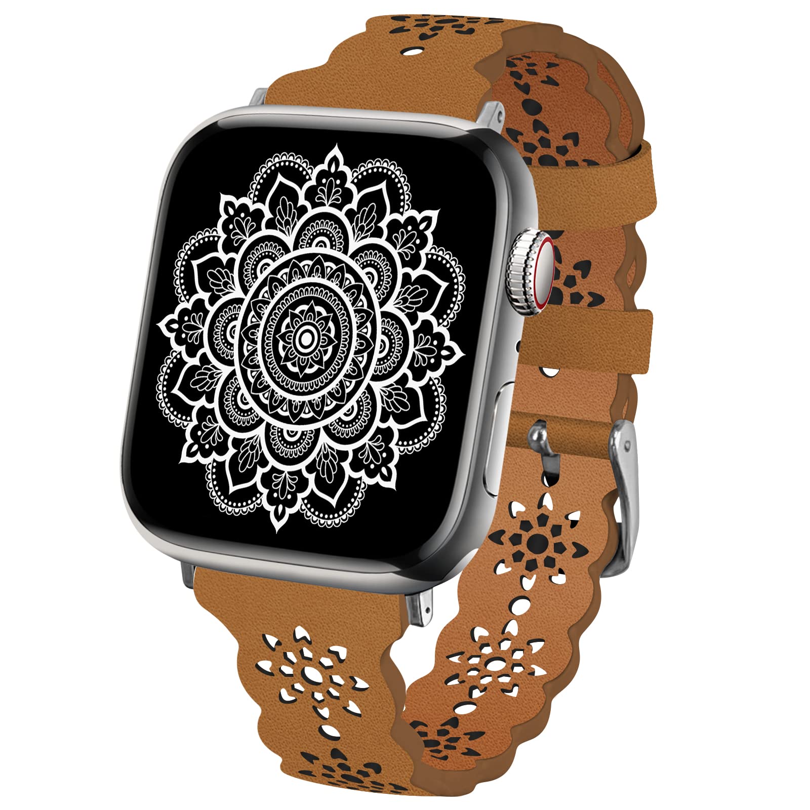 Lyfatz Lace Leather Band Compatible Apple Watch 38mm 40mm 41mm 42mm 44mm 45mm 49mm,Women Ultra Thin hollow out Breathable Leather Band Classic Clasp for iWatch Collection Ultra SE 8 7 6 5 4 3 2 1