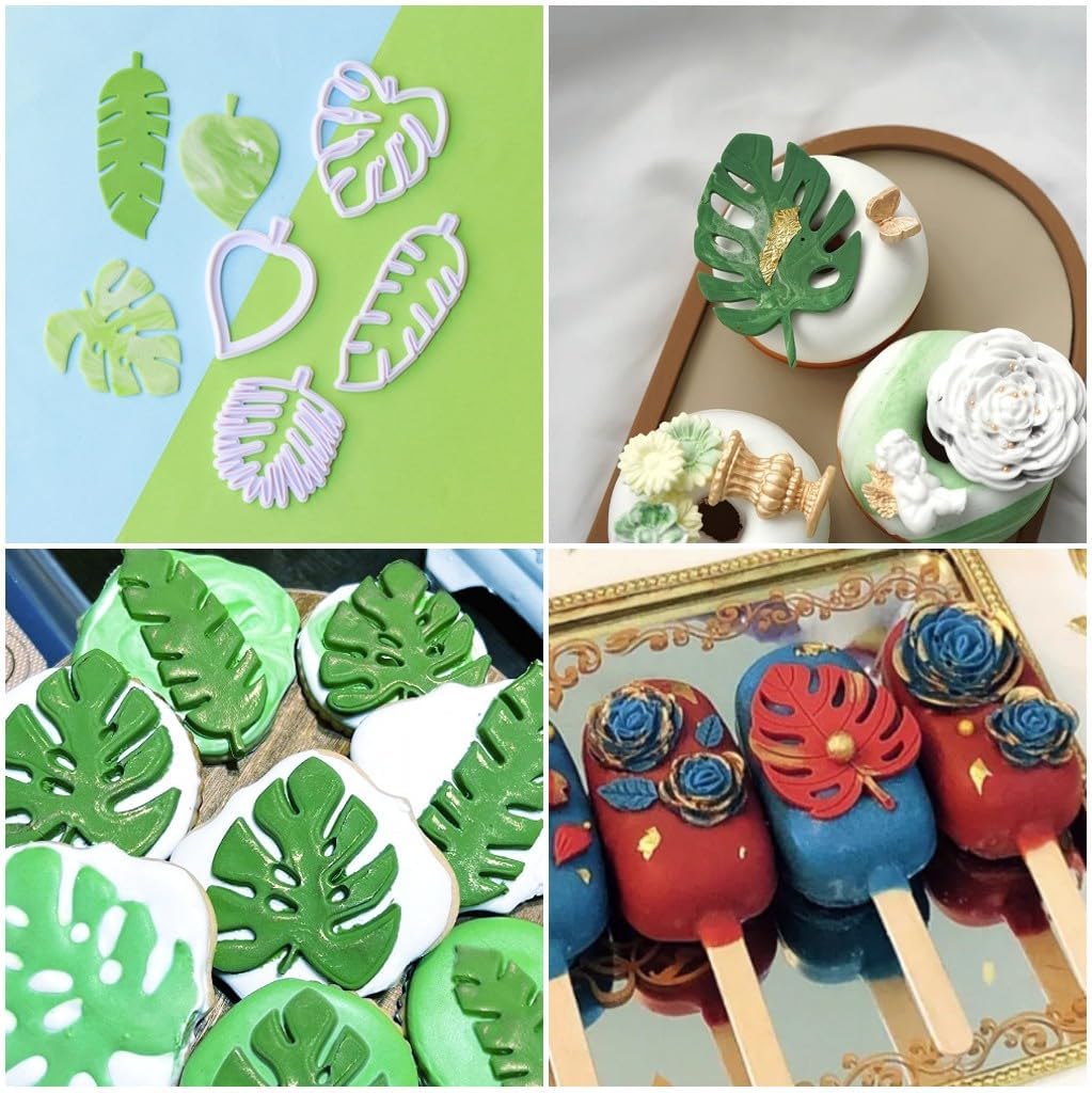 Tropical Leaf Cookie Cutter,Hawaiian Palm Leaves Fondant Cutters Set for Gum Paste,Sugarcraft Candy Holiday Biscuit,Luau Cake Fondant Decorating Tools - Image 3