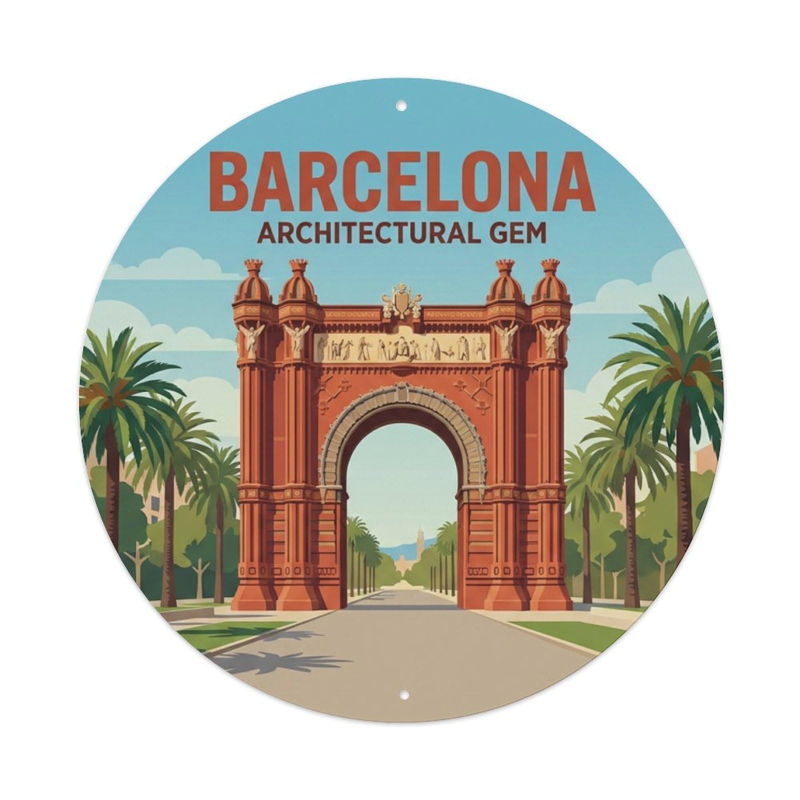 Fqnyr Style Metal Tin Sign Vintage Travel Barcelona Spain Skyline