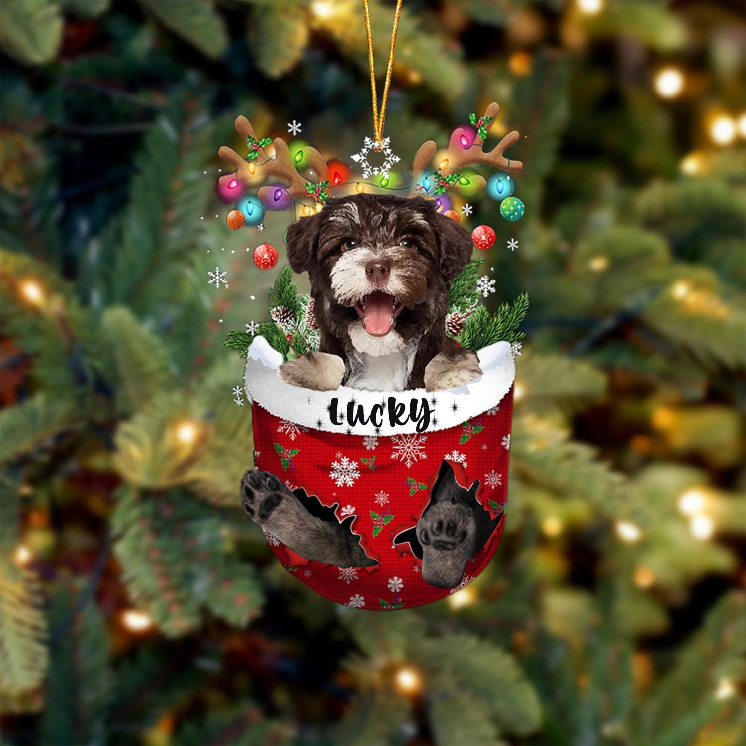 Personalized Havanese 2 Dog Christmas Ornament in Snow