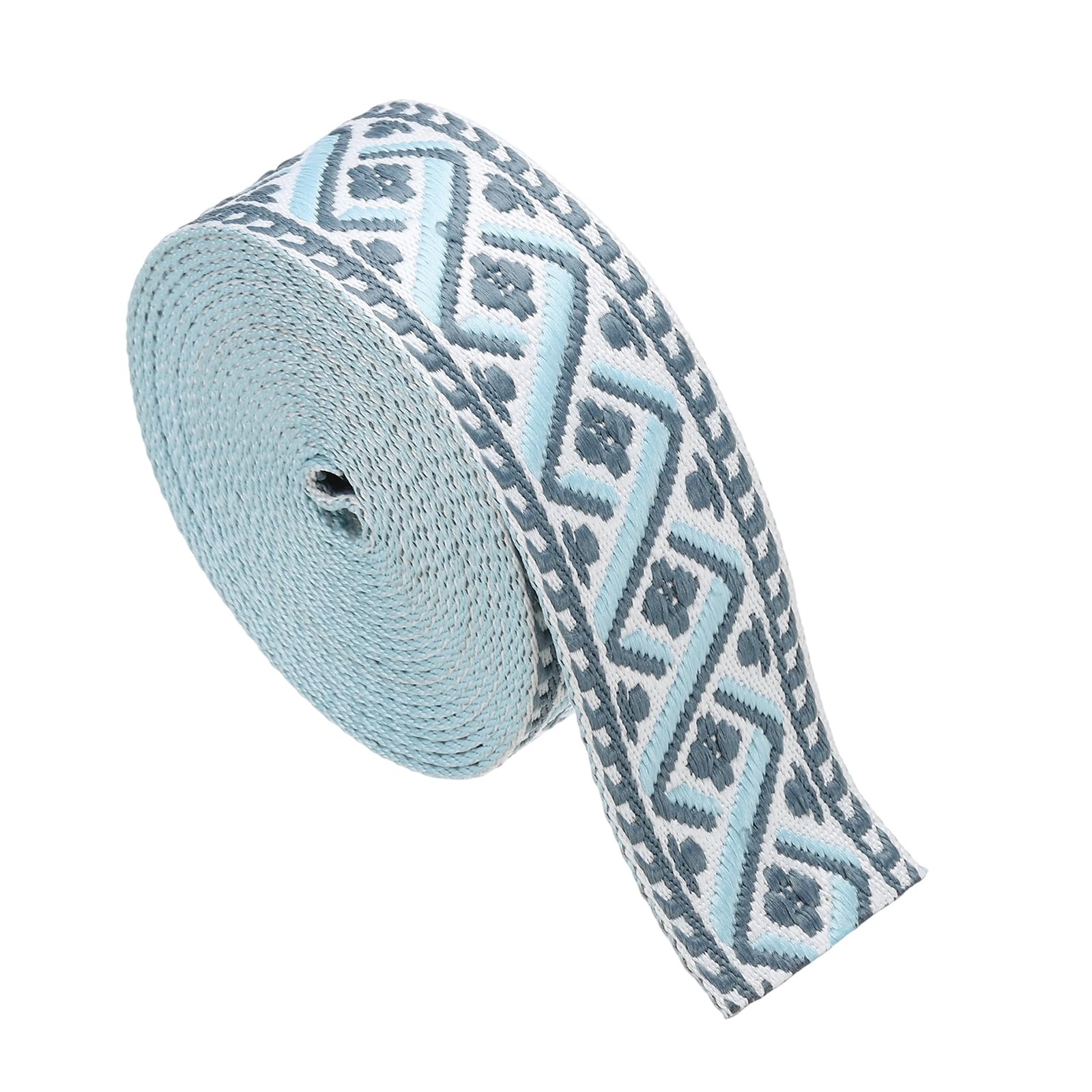 sourcing map 4.75 Yards Cotton Webbing Strap, 2-inch(50mm) Jacquard Webbing Ribbon Embroidery Polyester Webbing Straps Purse Strap Belt for Purse Bag Crafts Clothing, Cream-Gray Blue