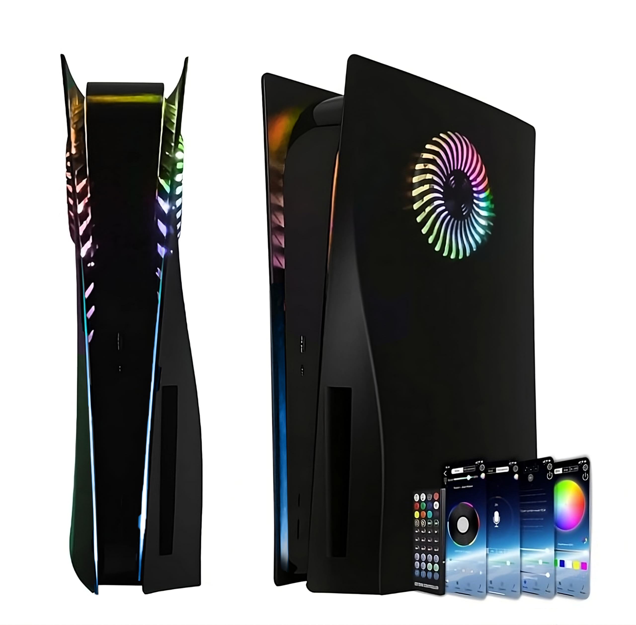Faceplate for PS5 with RGB LED Lights (400+ Effects) – Black Replacement Plates for PlayStation 5 Disc Edition with Cooling Vents & Light Strip (Black Circle Vents with LEDs)