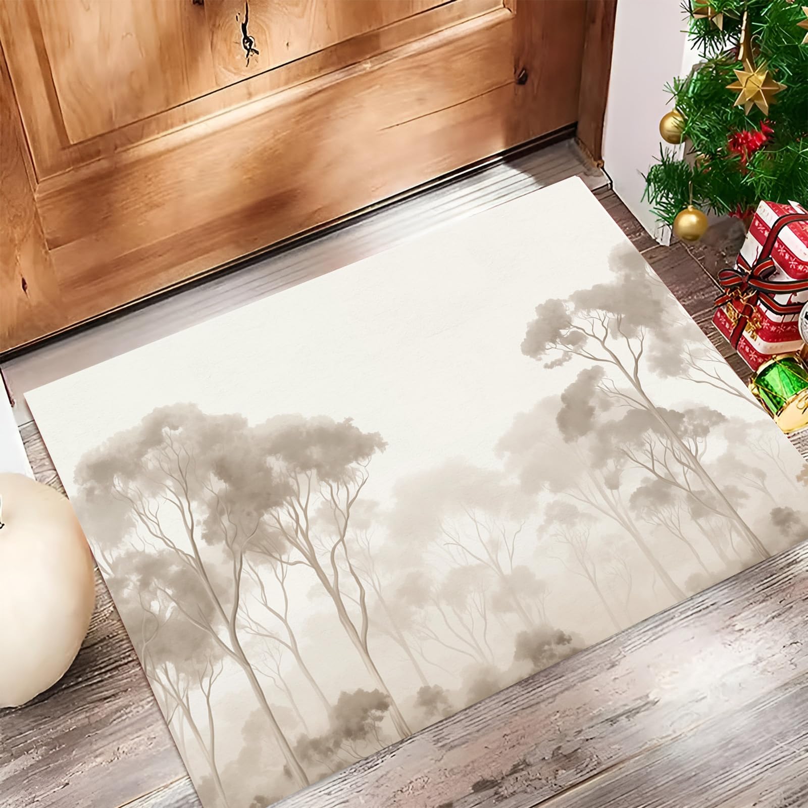 Paillasson intérieur abstrait forêt beige gris tapis d entrée antidérapant 40x60cm