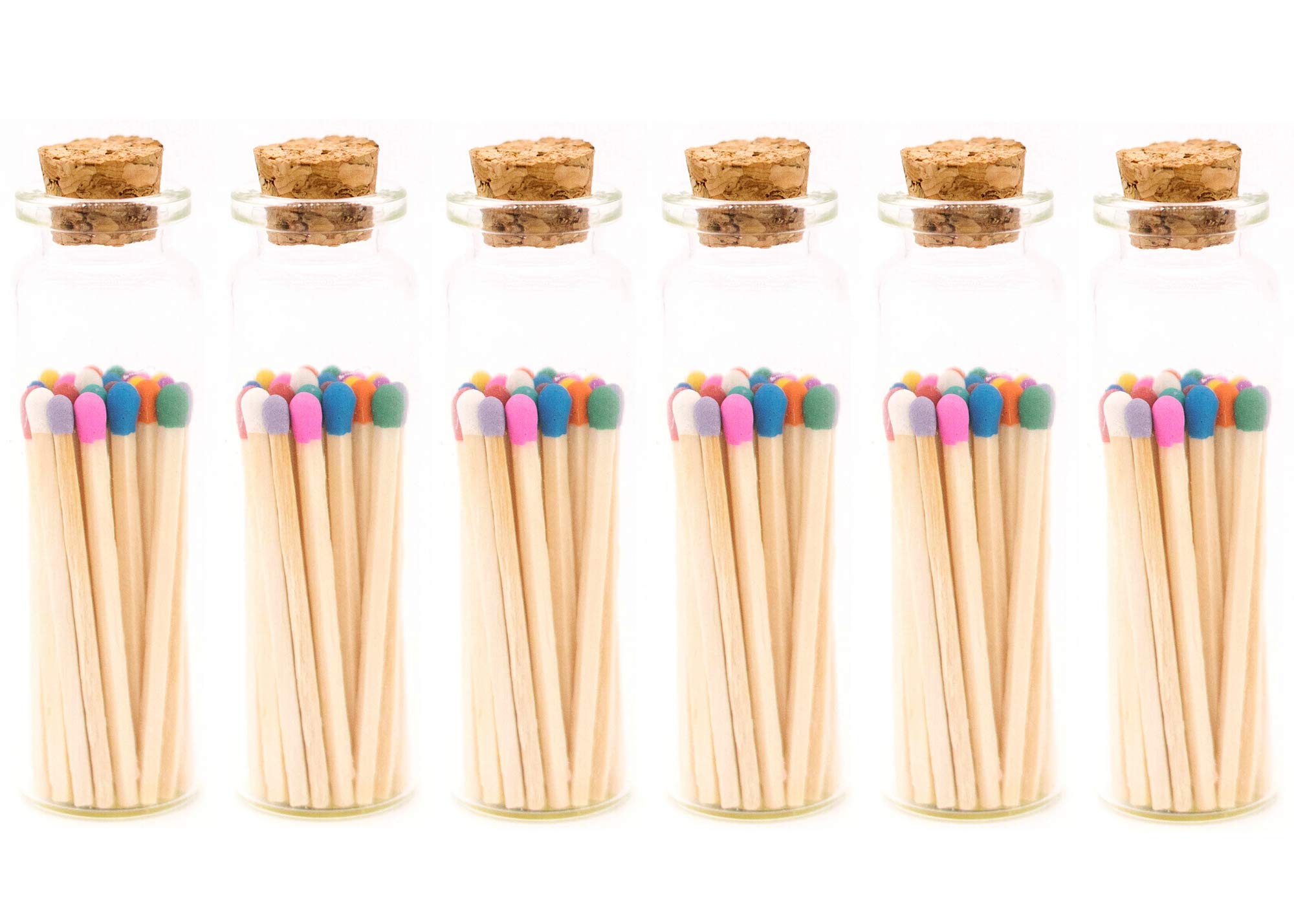 River Birch Multicolor Tip Decorative Matches | 120+ Small Premium Wooden Safety Matches | 6 Bottles of 20+ Matches Each with Striker on Bottom | Home