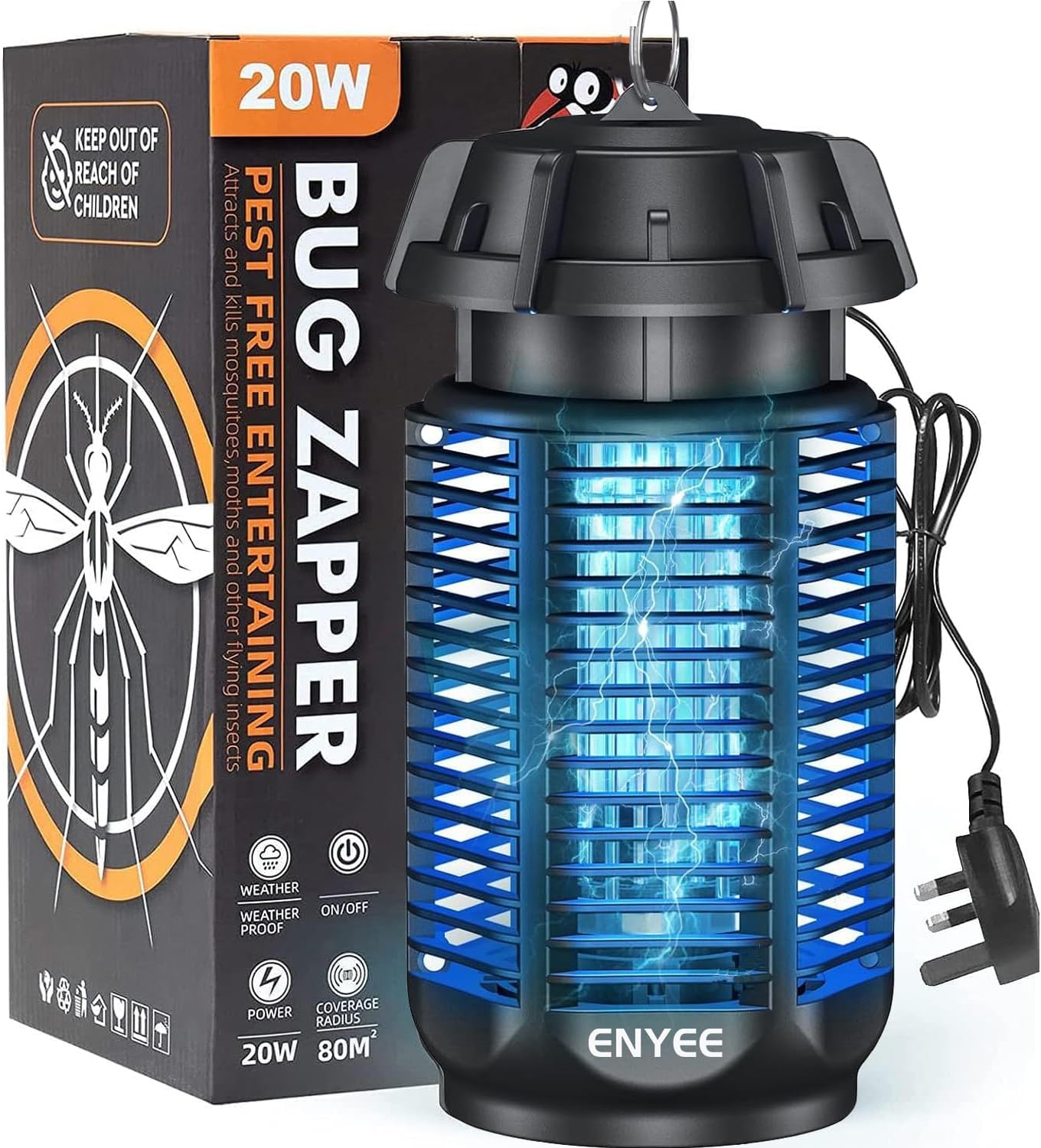 Electric Mosquito Bug Killer Lamp 20W Bug Zapper Fly Killing Lamp Waterproof Mosquito Killer Lamp Fly Trap for Outdoor Mosquito Zapper Killer