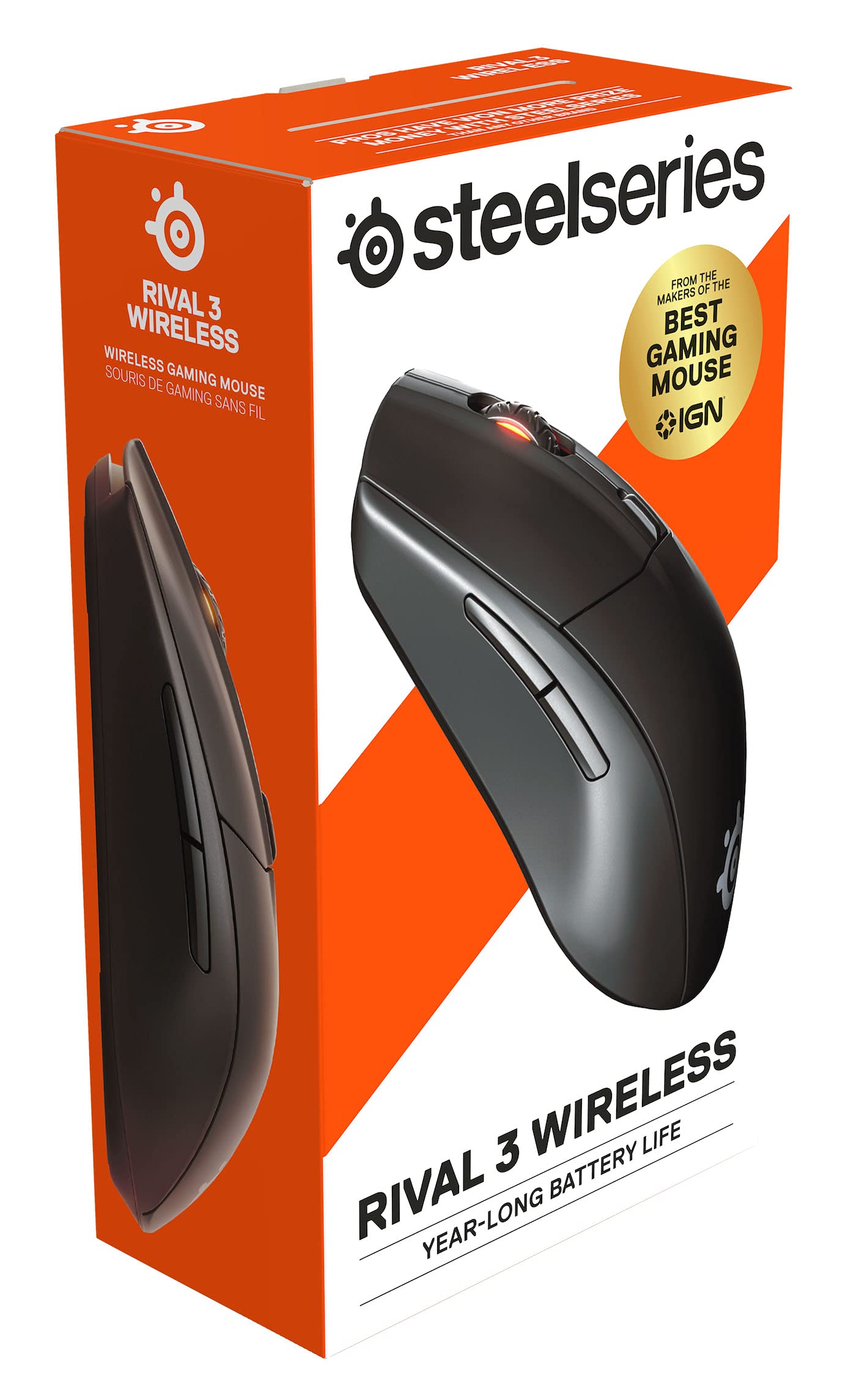 SteelSeries Rival 3 Wireless - Souris Gamer - Plus de 400 Heures d'autonomie - Dual Wireless 2,4 GHz et Bluetooth 5.0-60 Millions de clics Noir