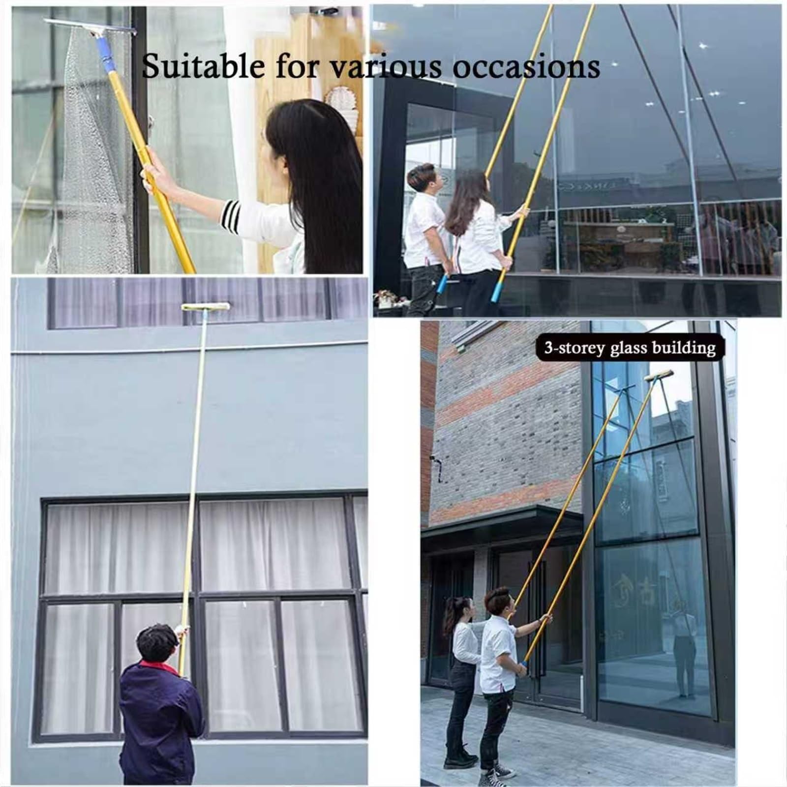 Limpia Cristales Escobilla para Ventanas con Mango Extensible para Lavar Cristales, Quitar El Polvo, Limpiar Pisos Altos Y Claraboyas, Kit De Limpieza(L 4.6ft/1.4m)