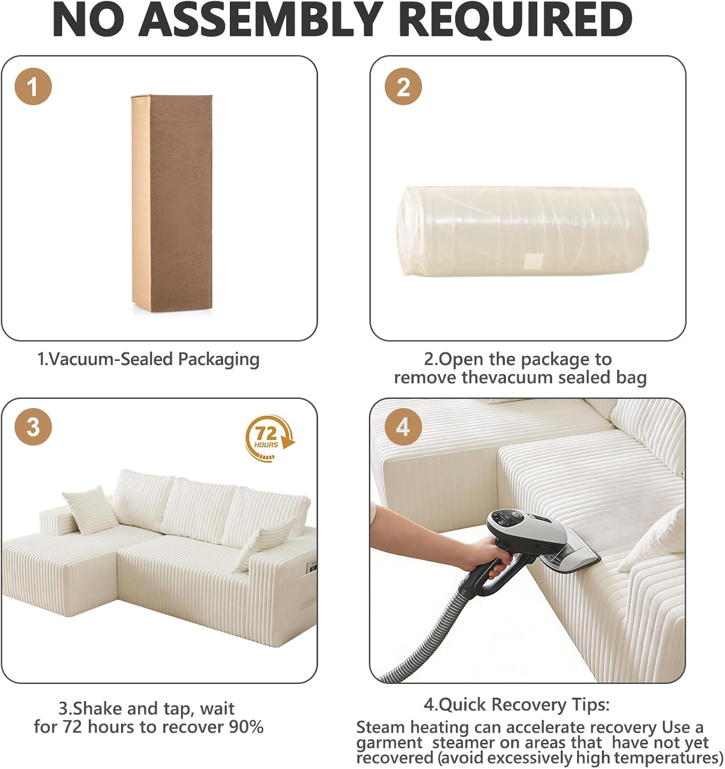 96" Cloud Sectional Couches for Living Room, Modular Sectional Sofa with Chaise, Upholstered Boneless Couches, Comfy Flannel Fluffy Couch with Pillows and Side Pockets No Assembly(Beige