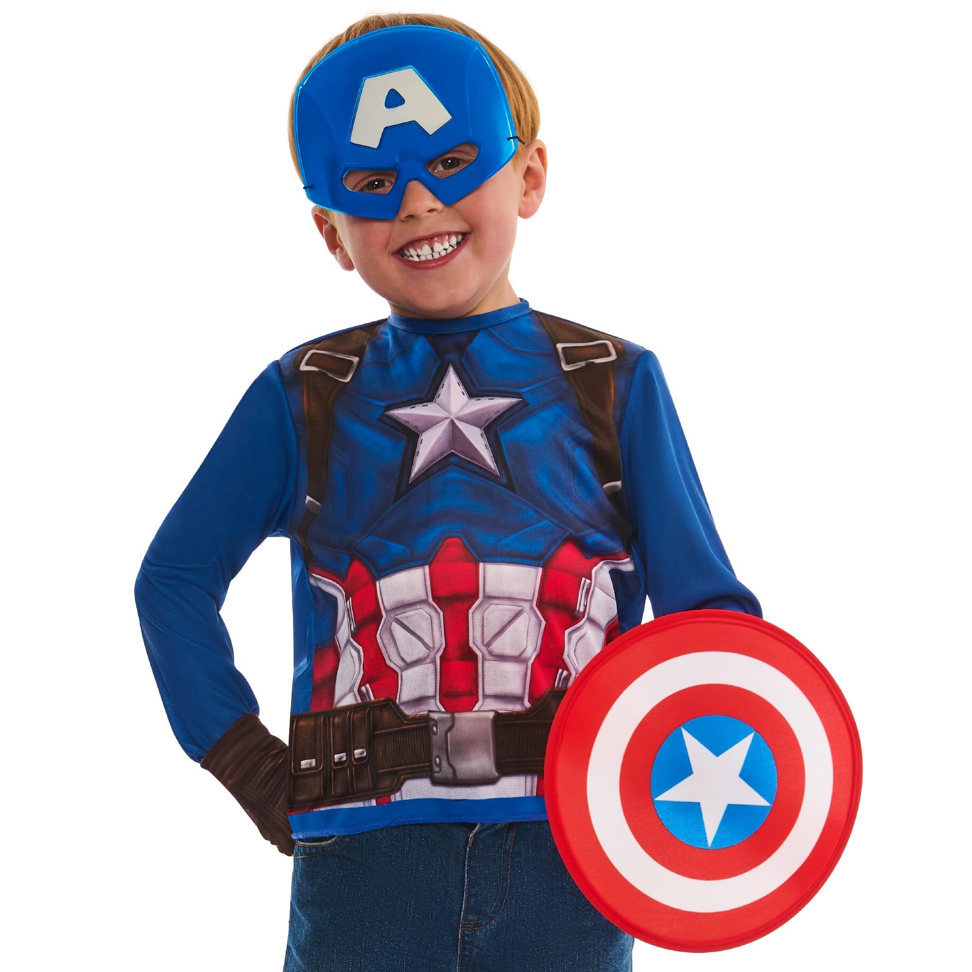 Rubies Official Marvel Captain America Dress Up Set Child Costume, Kids Fancy Dress, Size Ages 4-6 Years Halloween