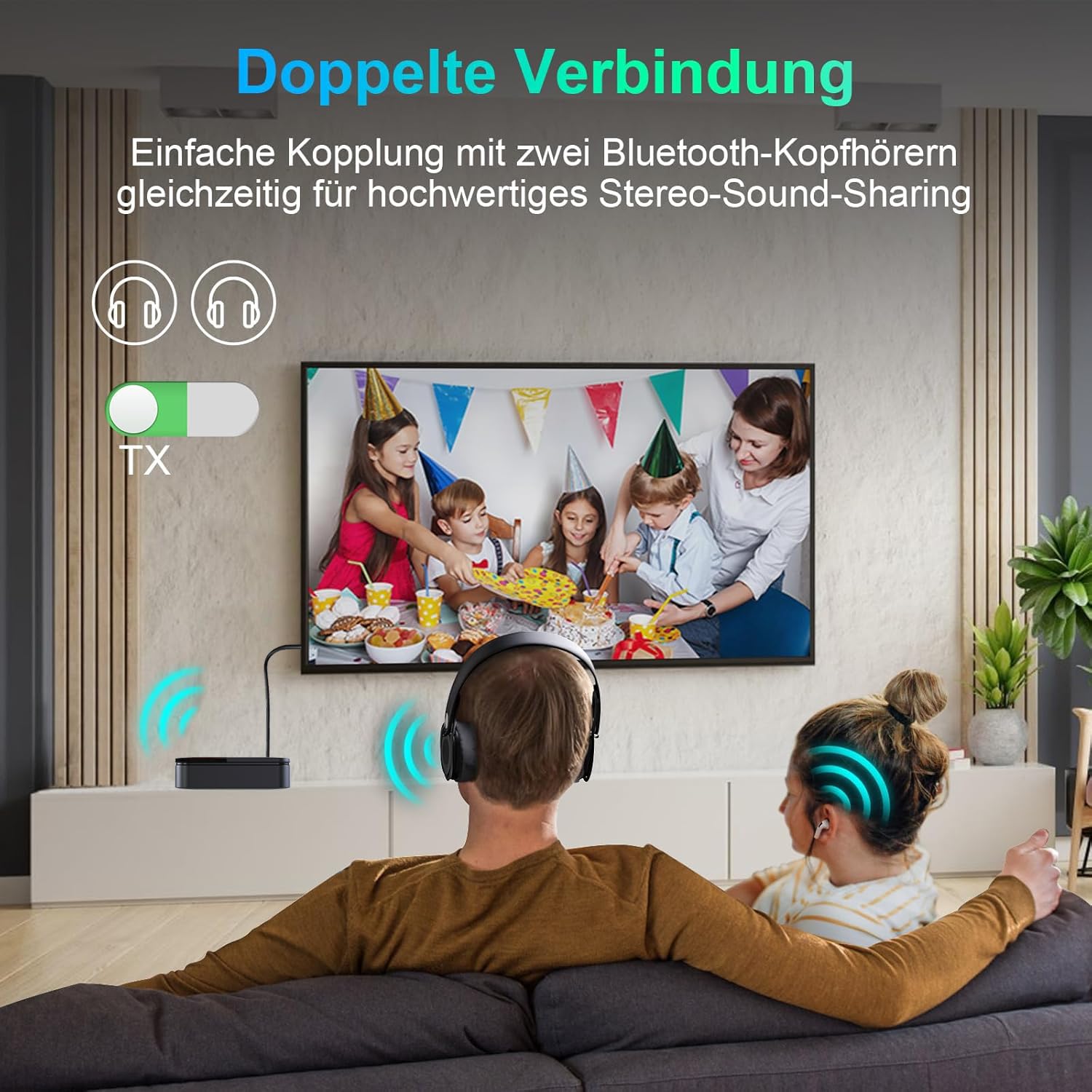 SONRU Bluetooth Transmitter Empfänger für TV HiFi, Bluetooth Audio Adapter, AptX HD Low Latency BluetoothSender für 2 Kopfhörer Lautsprecher Stereoanlage, TOSLINK/RCA/AUX/Optisch Schwarz