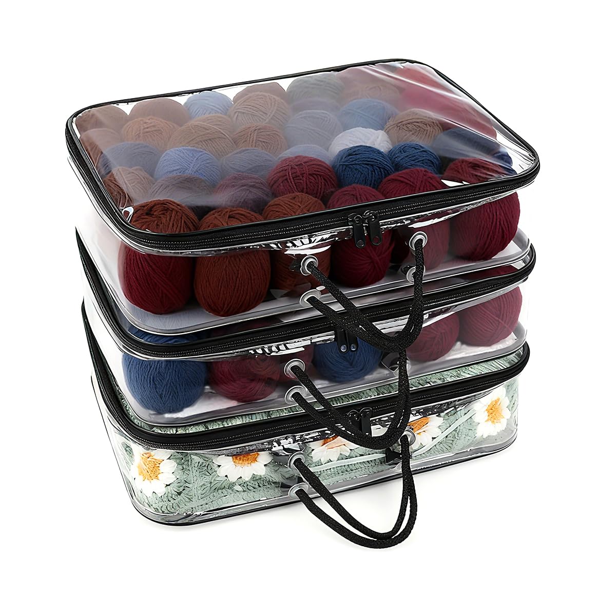 Sac de rangement tricot nomade pour tricoter en voyage avec vos aiguilles et vos fils noirs