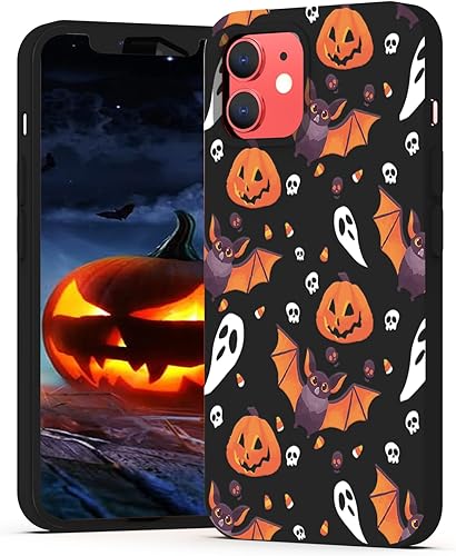 Vista 21 de Funda negra para iPhone 7/8/se 2022, diseño de murciélagos de calabaza, lindo diseño para niños, mujeres, niñas, funda negra a prueba de golpes