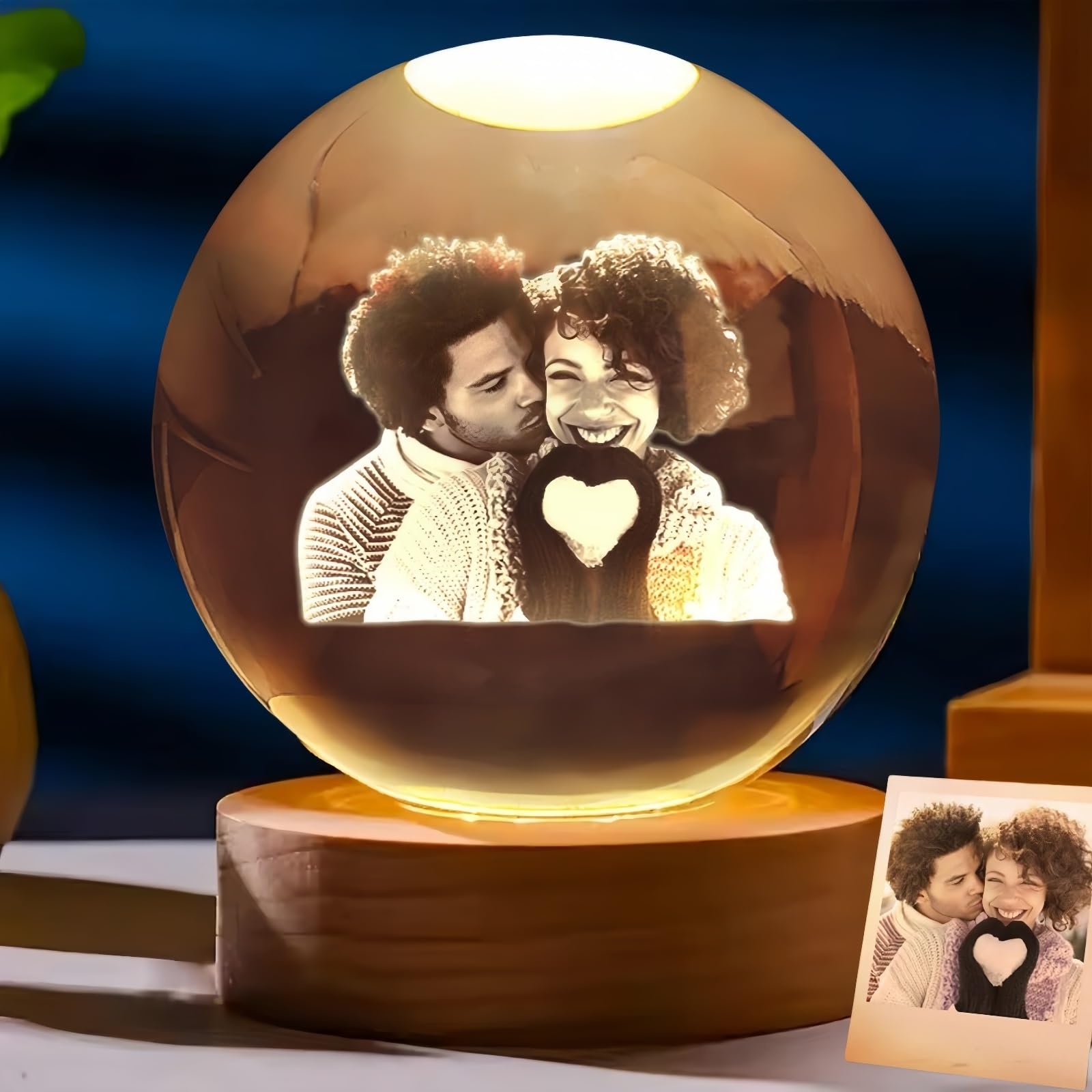 Customized Photo 3D Crystal Ball with Led Light Base, Personalized Crystal Ball Night Light with Engraved Your Own Photo, Gift for Birthday/Wedding/Memorial/Valentine's Day(6cm)