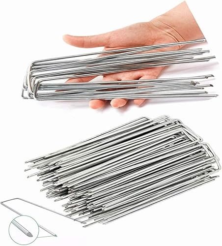 30 estacas de jardín de 8 pulgadas de diámetro de 0.157in con 30 estacas de jardín galvanizadas en forma de U para instalación de estacas de césped