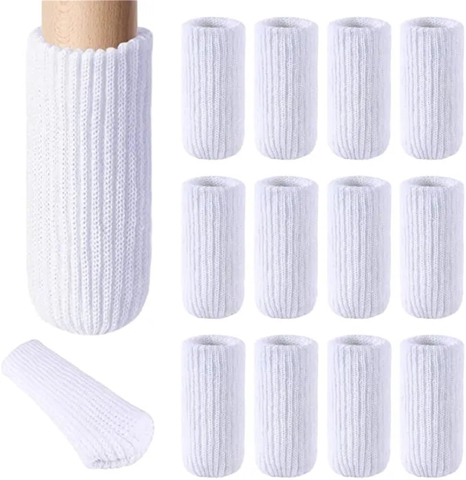 Knitted Table And Chair Leg Covers 24Pcs Knitted Chair Leg Socks Thicken Furniture Pad Leg Floor Protector Non Slip Anti-Noise Table Feet Covers For Hardwood Floor(24pcs White)